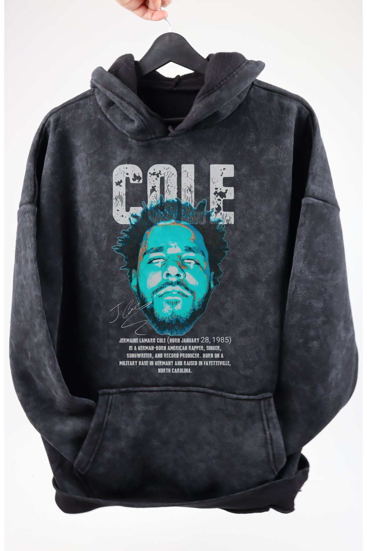 Fuddy Moda Oversize Jermaine Lamarr Cole Baskılı Kapüşonlu Yıkamalı Sweatshirt, Unisex Rapper Temalı Hoodie