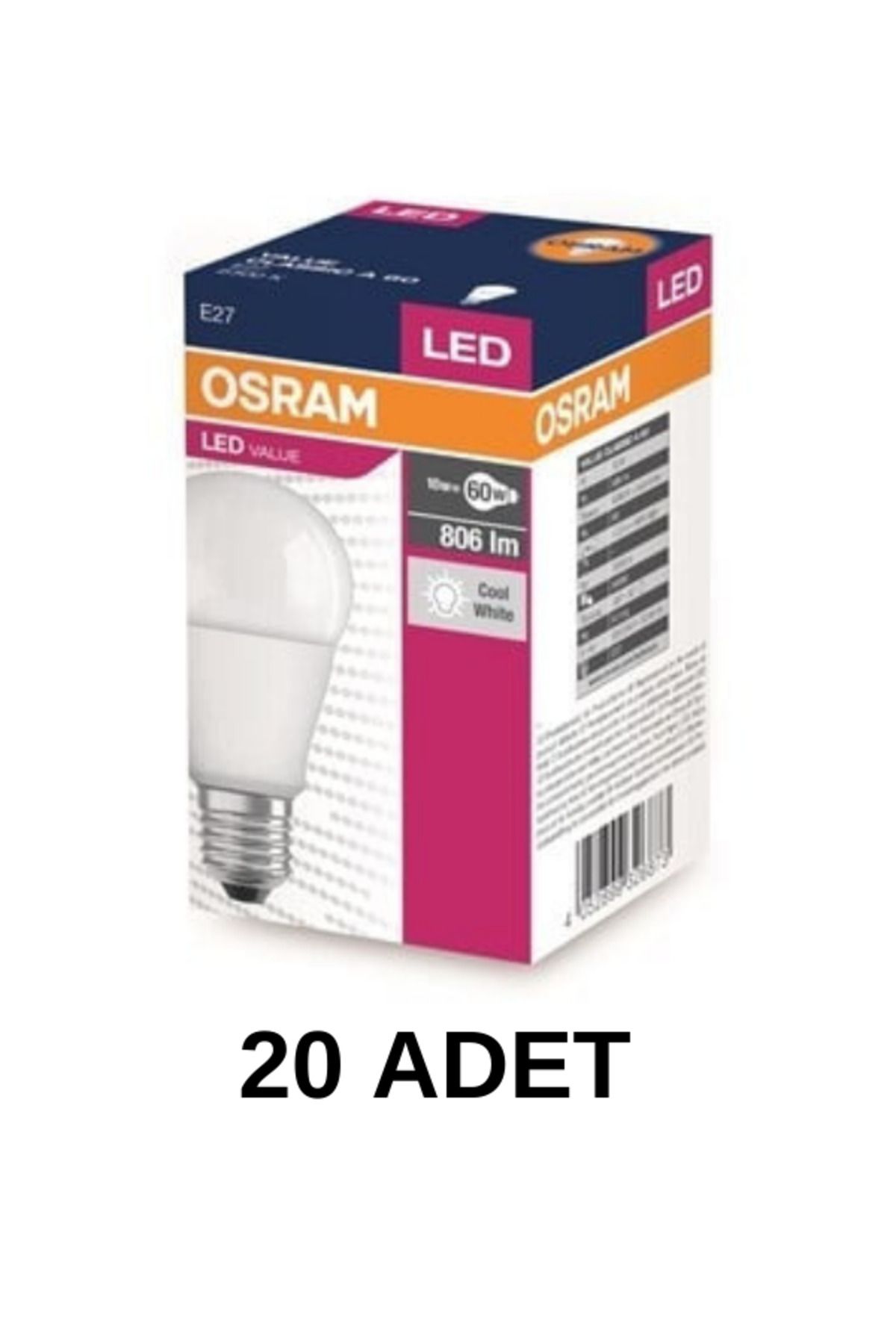 Osram Ledvance Ledvance Value 8,5w/865 Beyaz Işık 806 Lümen E27 Led Ampul  20 Lİ  Eko Paket