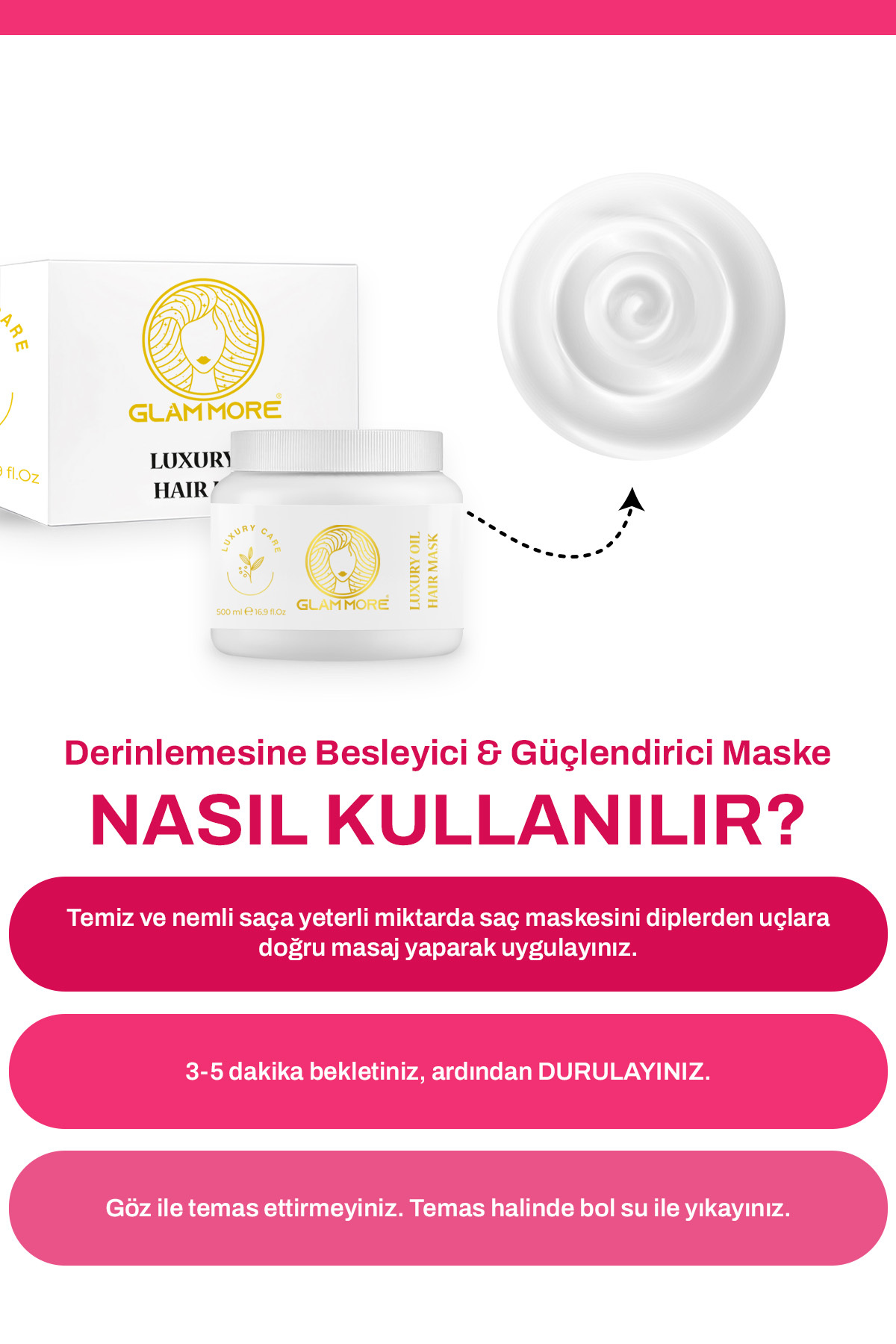 Derinlemesine Besleyici & Güçlendirici Luxury Oil Hair Mask 500 ml — glammoreoilmask500ml — تصویر 3 از 8