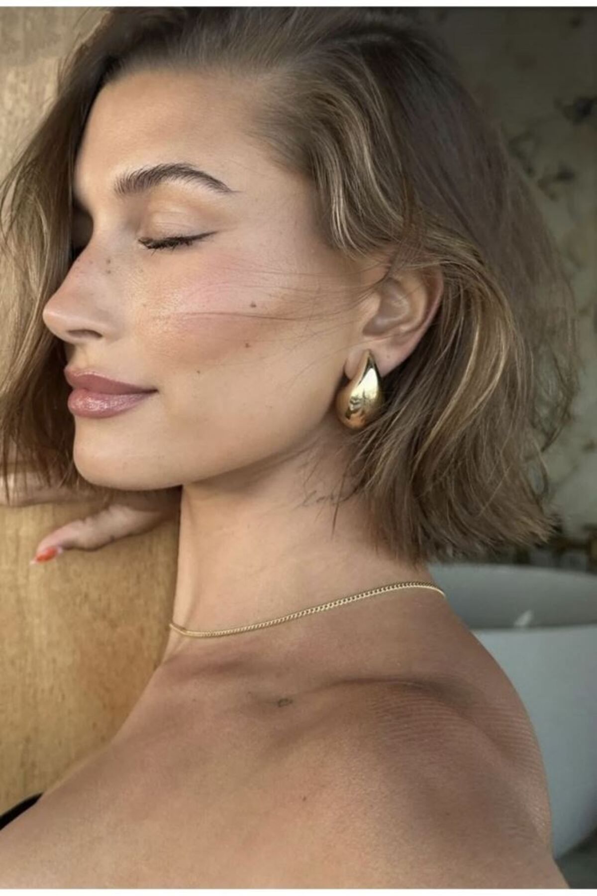 sain jewelry gold renk gözyaşı model çelik kadın italyan bottega büyük boy