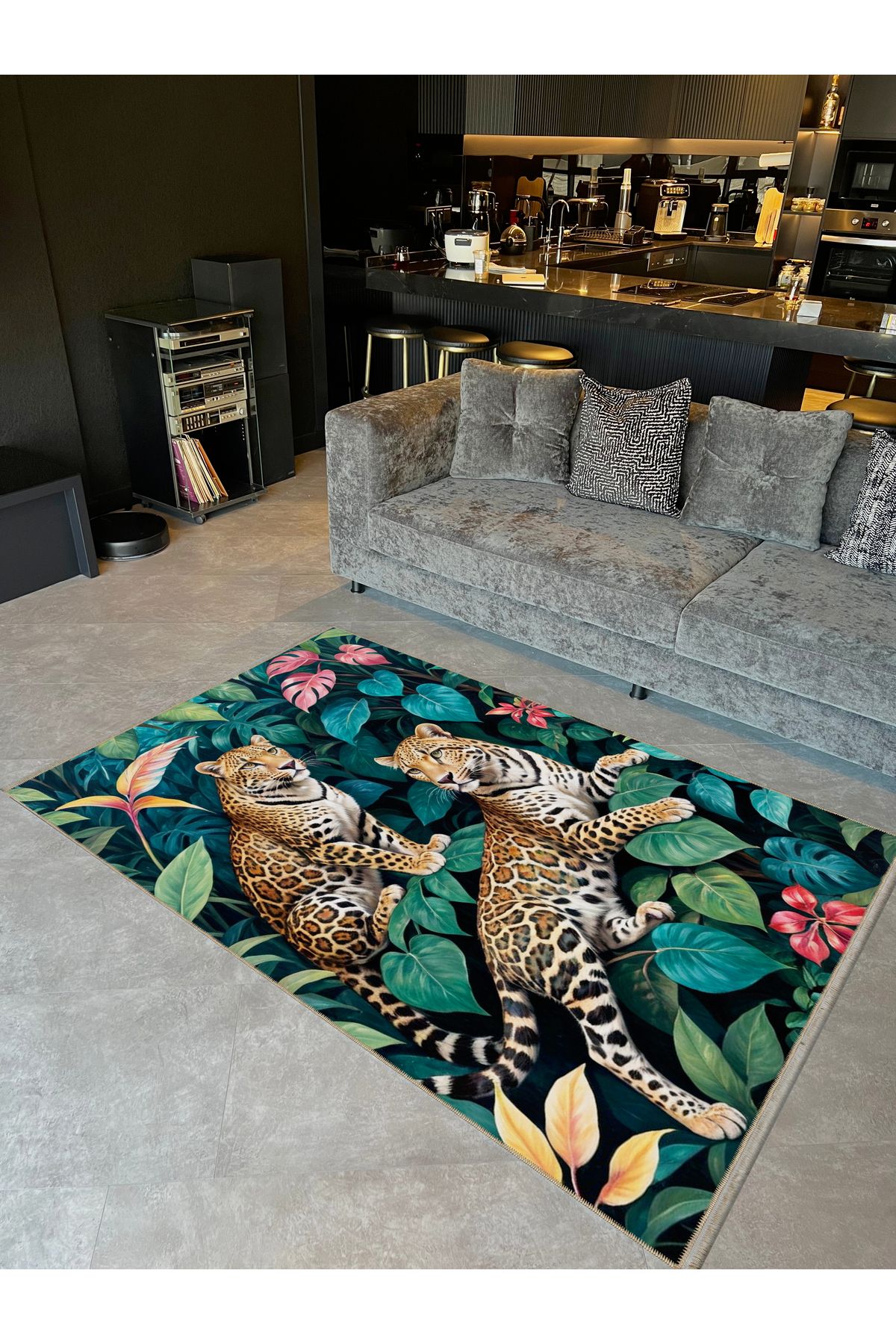 Rugs Modern Halı Semih Koleksiyonu Ağaç Yapraklarının Arasındaki Leopar Desenli Dokuma Taban Modern Dekoratif Halı 19