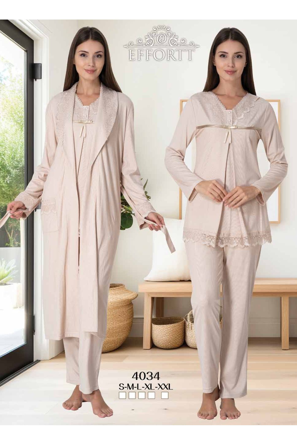 Maison Mila-Maternity Pajamas Set with Hidden Breastfeeding Features and Long Dressing Gowns 1