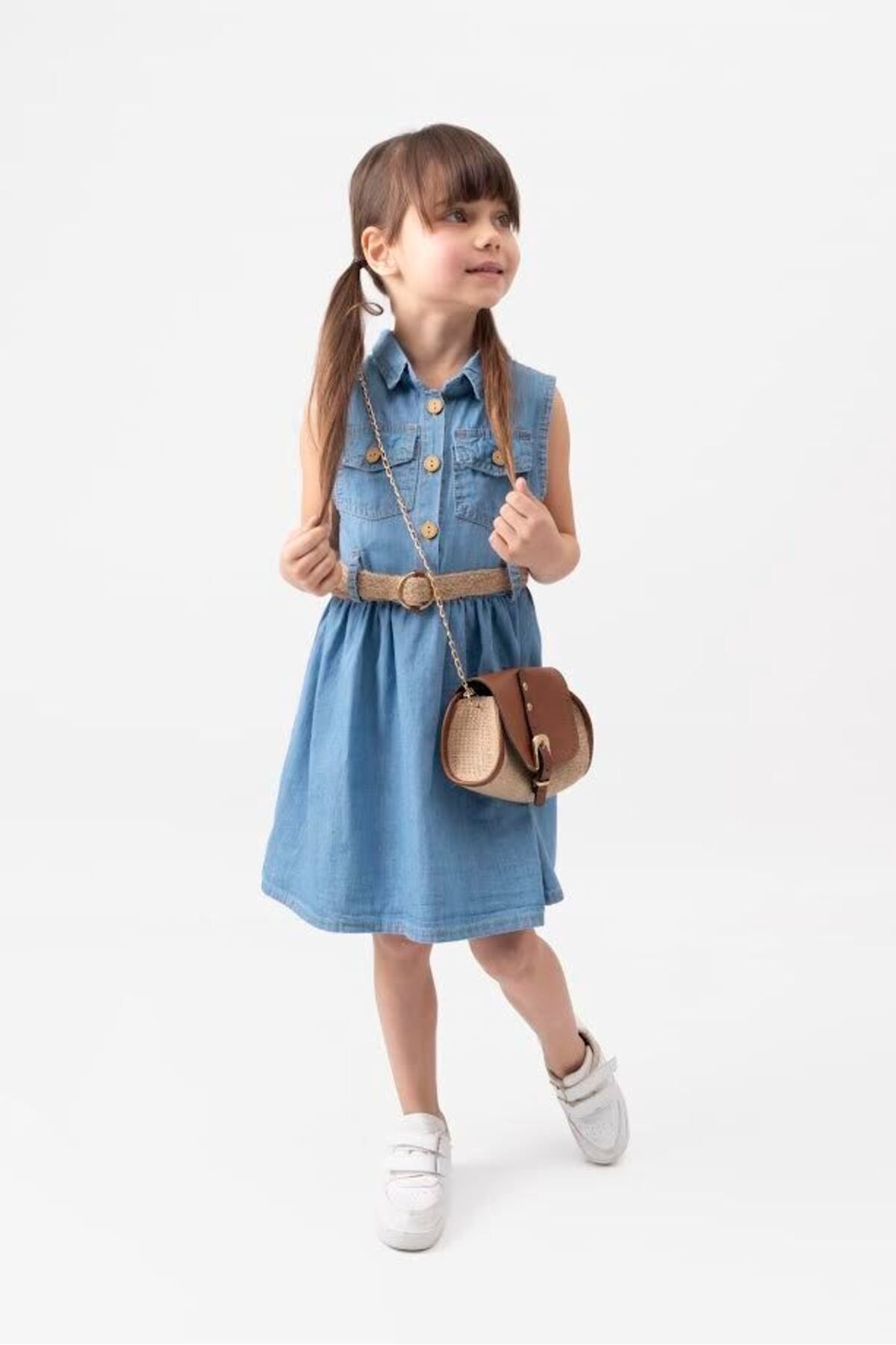 Aymini kids-Denim Dress with Bag and Belt 2