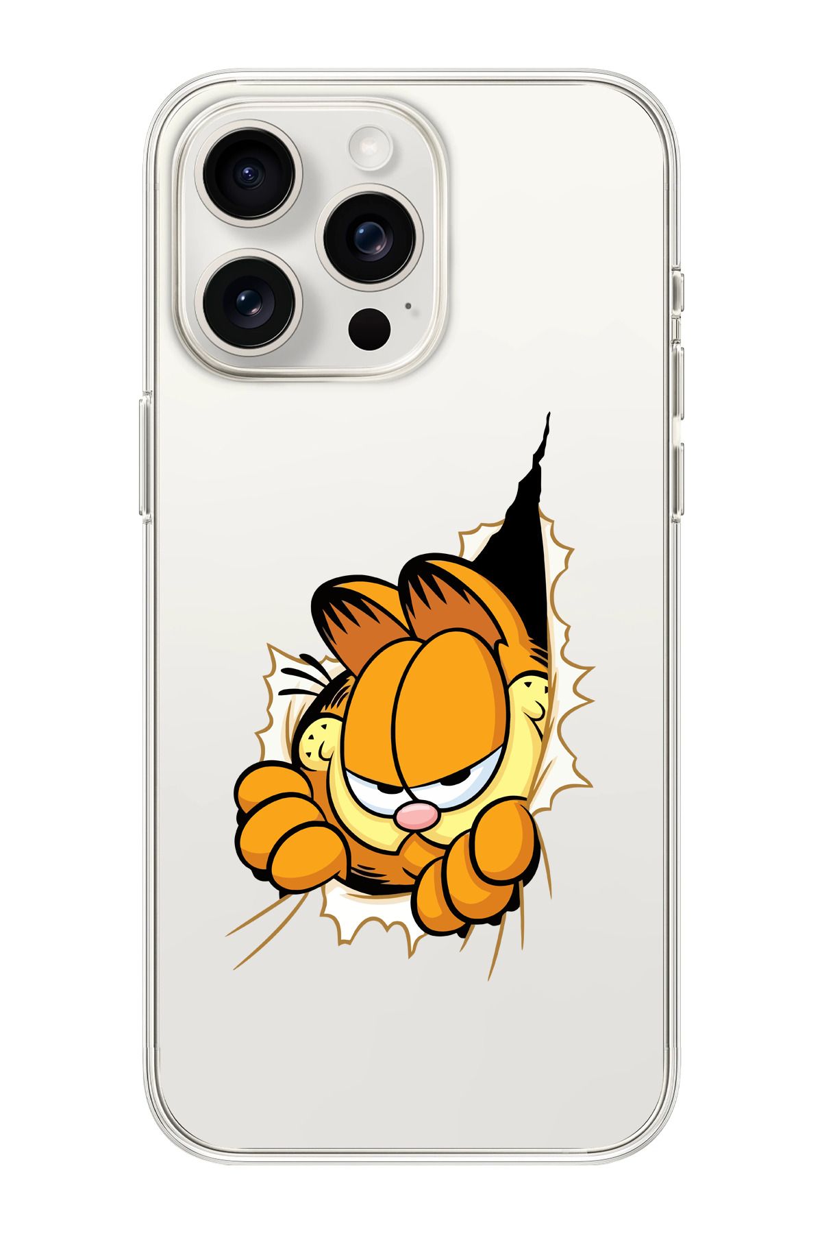 moonset Iphone 16 Pro Uyumlu Garfield Tasarımlı Baskılı Şeffaf Telefon Kılıfı