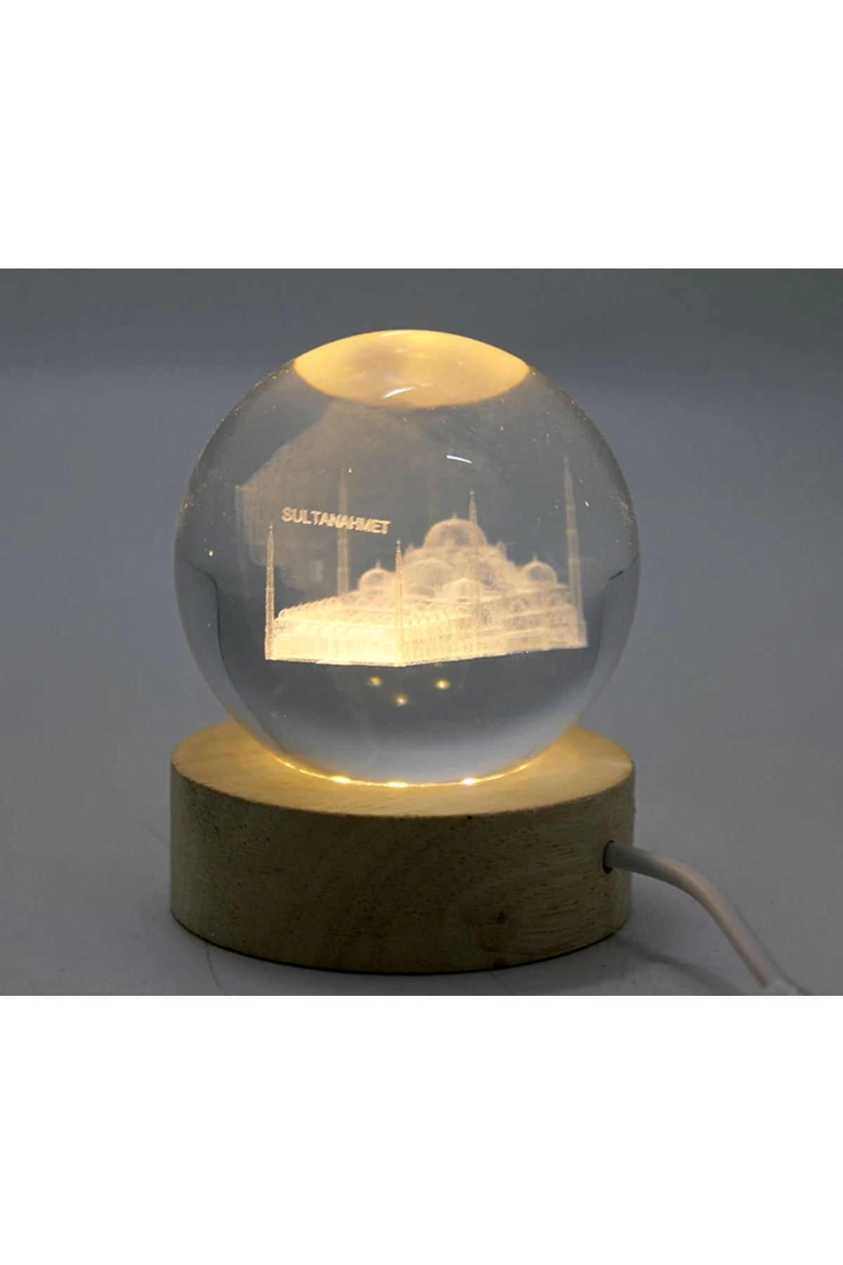 SHC42000 3D Kristal Cam Küre Ahşap Soketli İstanbul Temalı Led Lamba Aalk2574