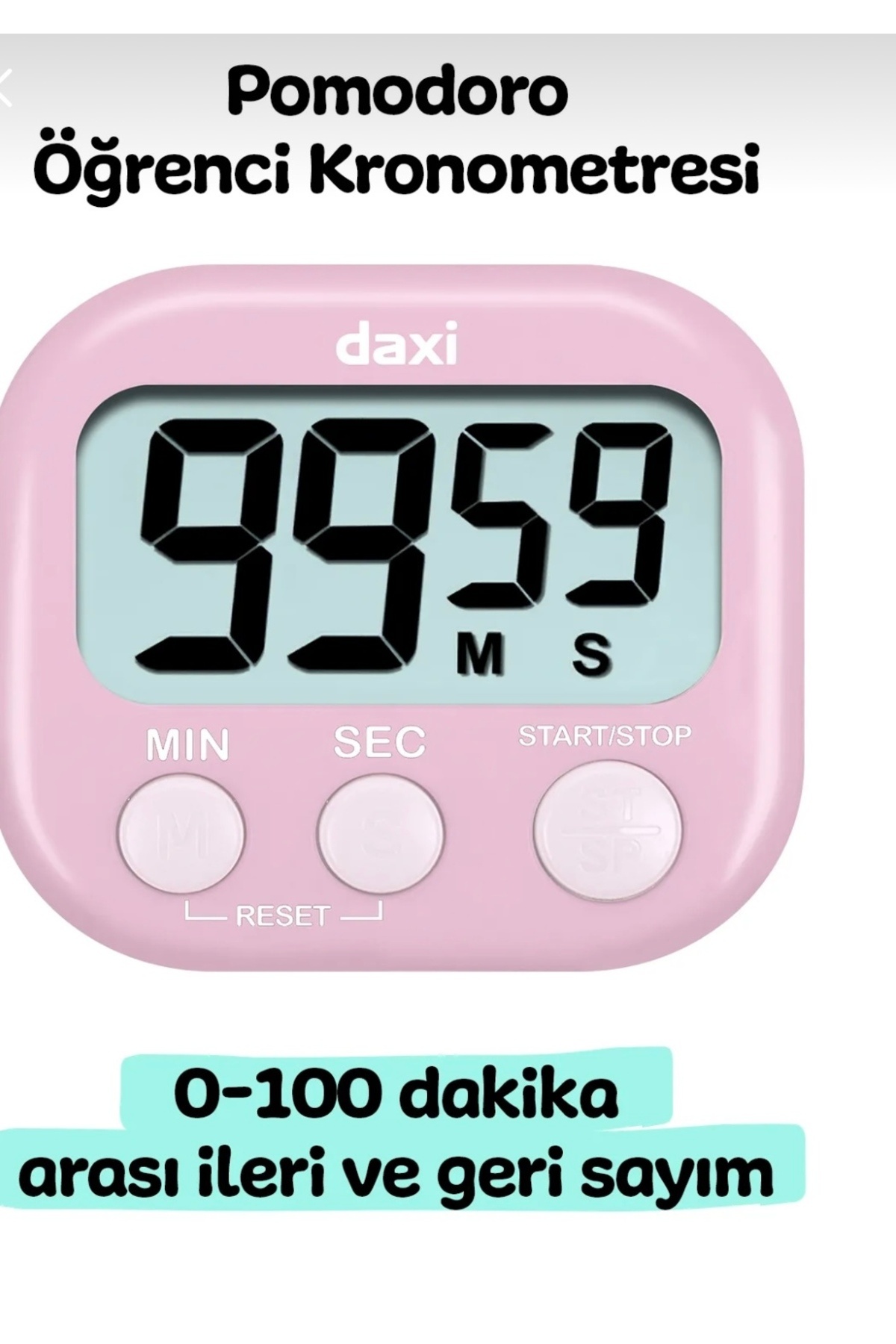 Daxi Tx-100 Alarmlı Dijital Zamanlayıcı Kronometre, 100 Dk Süreli, Ileri Ve Geri Sayım, 6.5x7.3 cm