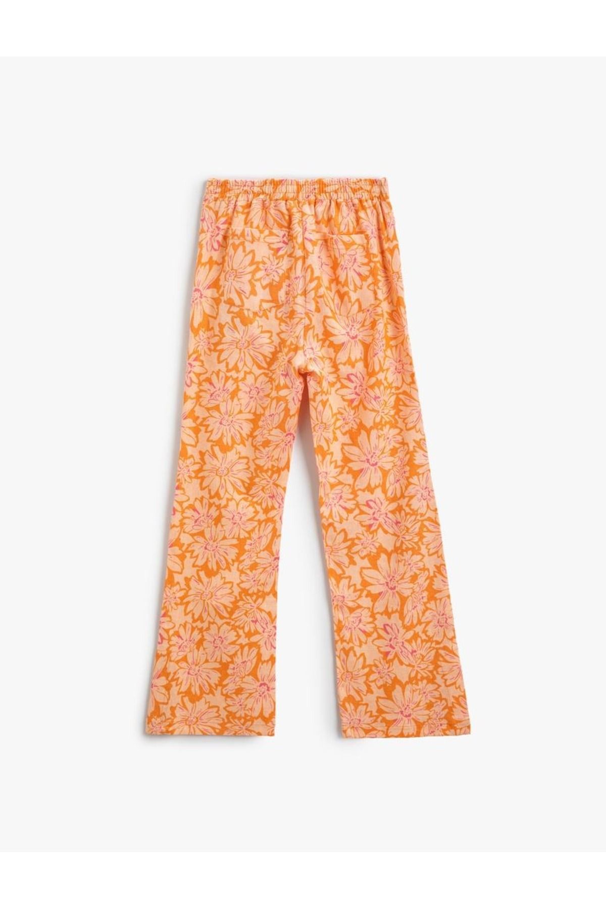 Koton-Girl's Floral Linen Spanish Leg Pants 2