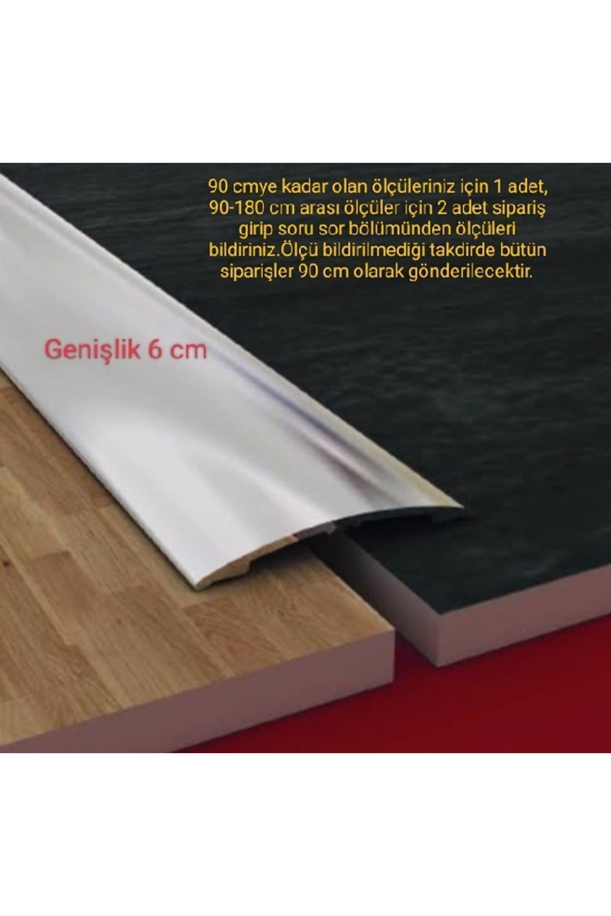 Sapcı Premium Geniş Alüminyum 6 Cm Kapı Eşik Profili, Parke Çıtası, Kapı Eşiği, Mat Gümüş Gri 90 Cm