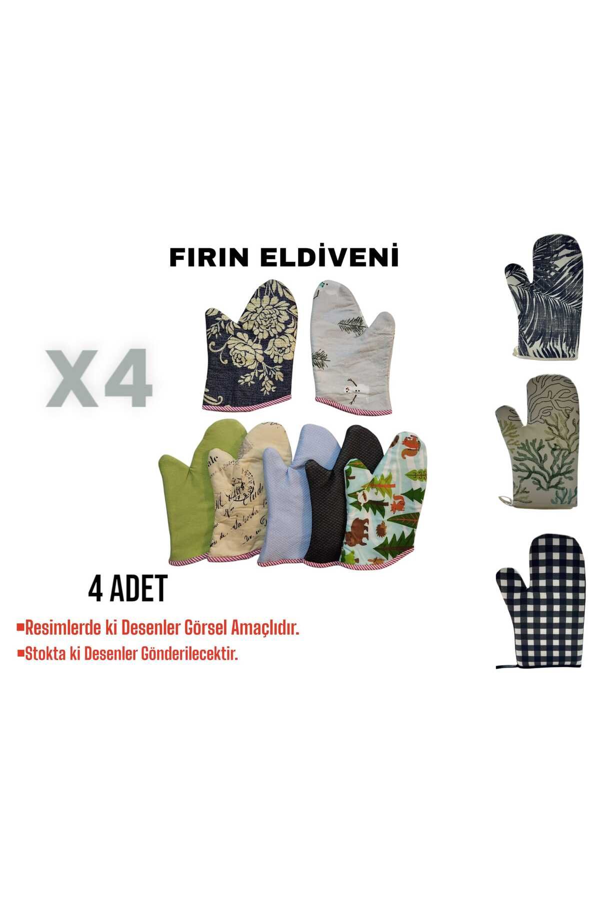 Elena textile & underwear Isıya Dayanıklı 4 Adet Karışık Desenli Özel Fırın Eldiveni (Standart Kalıp)