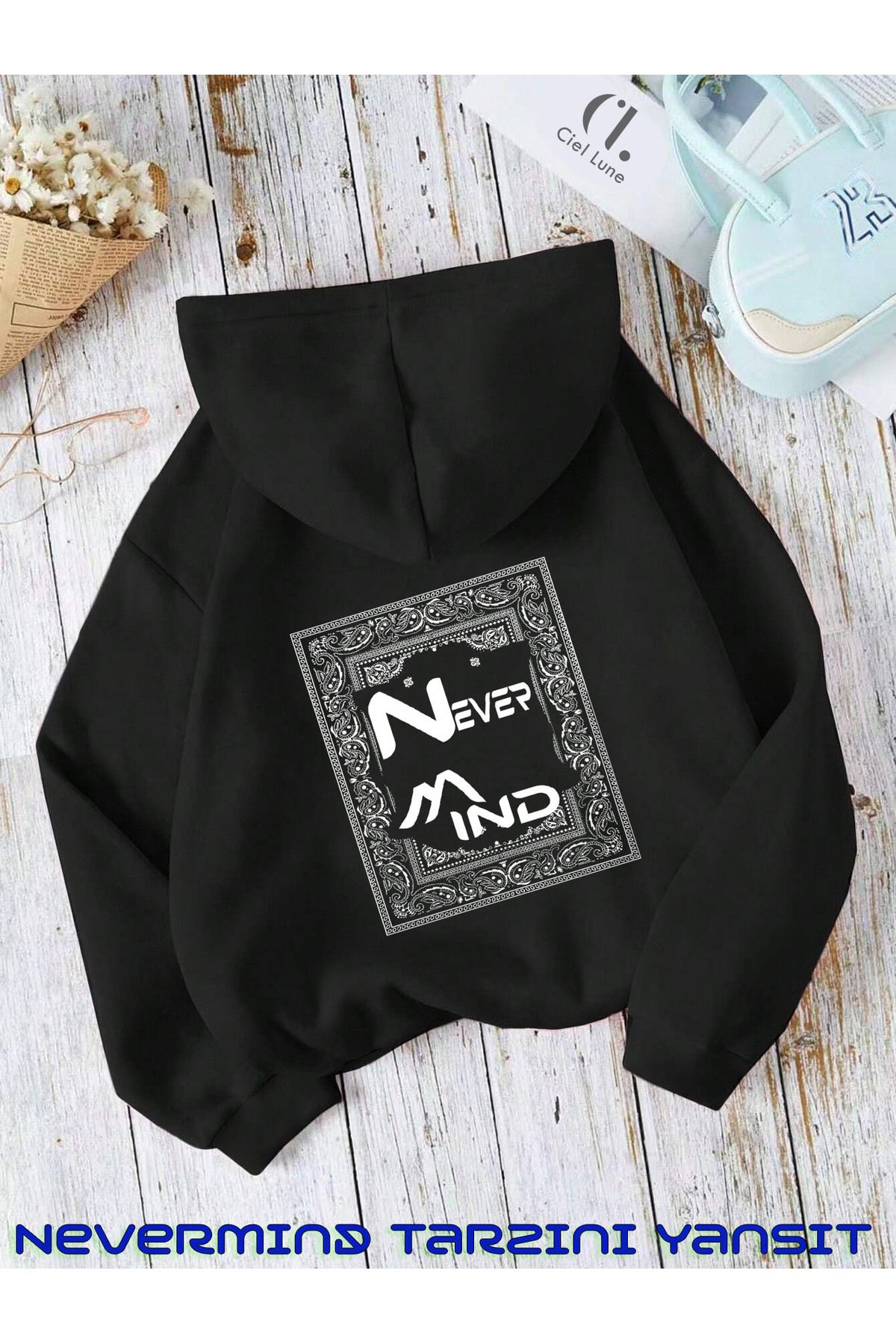 NEVERMIND Unisex Carpet Regional Baskılı Oversize Baskılı Kapşonlu Sweatshirt 3 Iplik