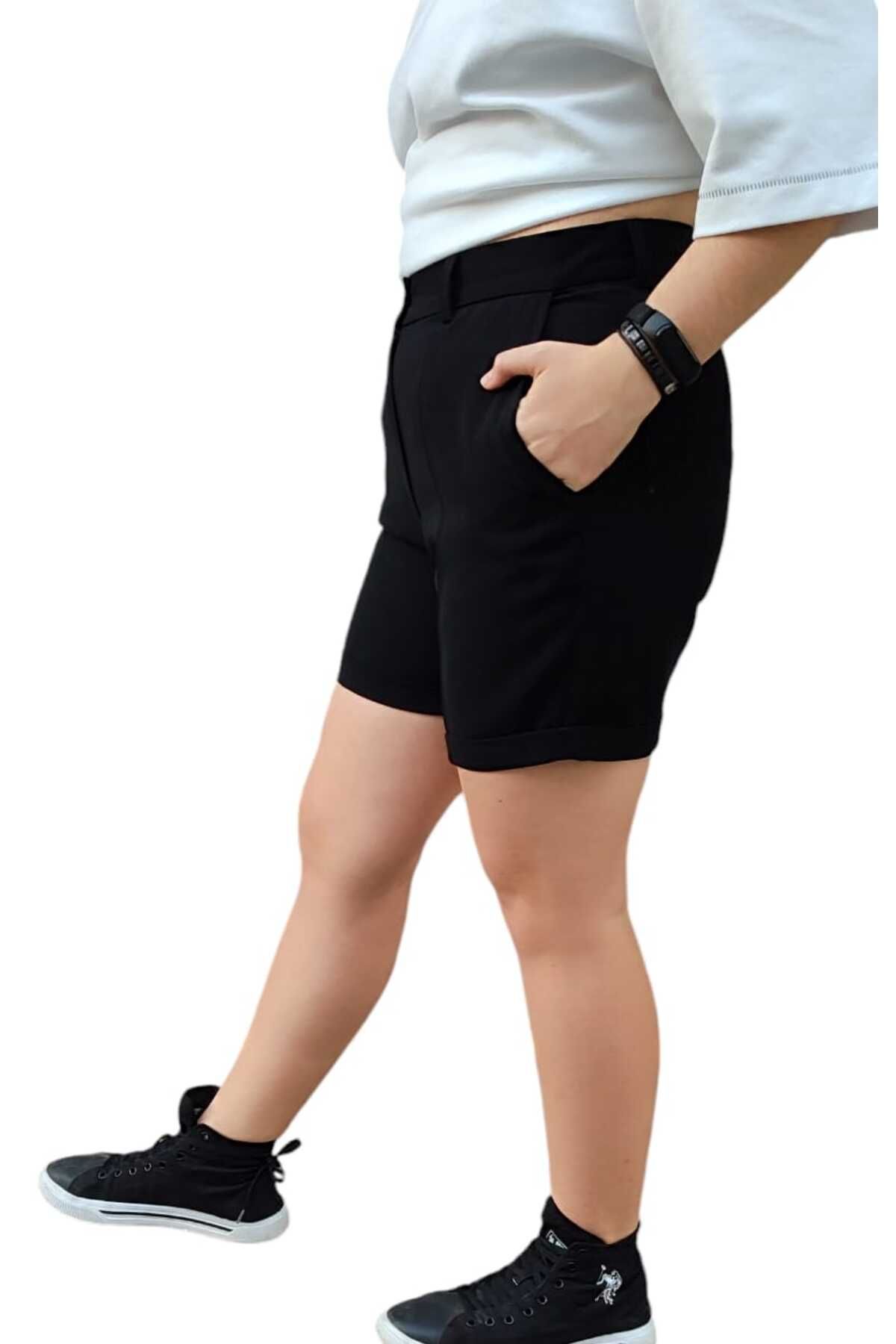 Butik-Pantaloni scurti dublu cu buzunar, cu fermoar, nasturi, lungime produs 40 cm 4