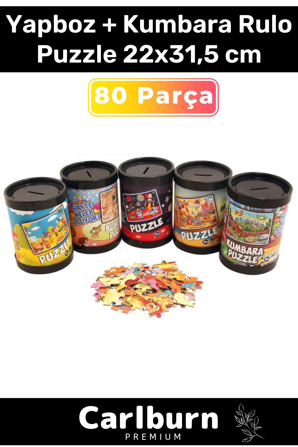 Carlburn Özel Üretim Eğitici Zeka Geliştirici Öğretici 80 Parça Yapboz + Kumbara Rulo Puzzle 22x31,5 cm