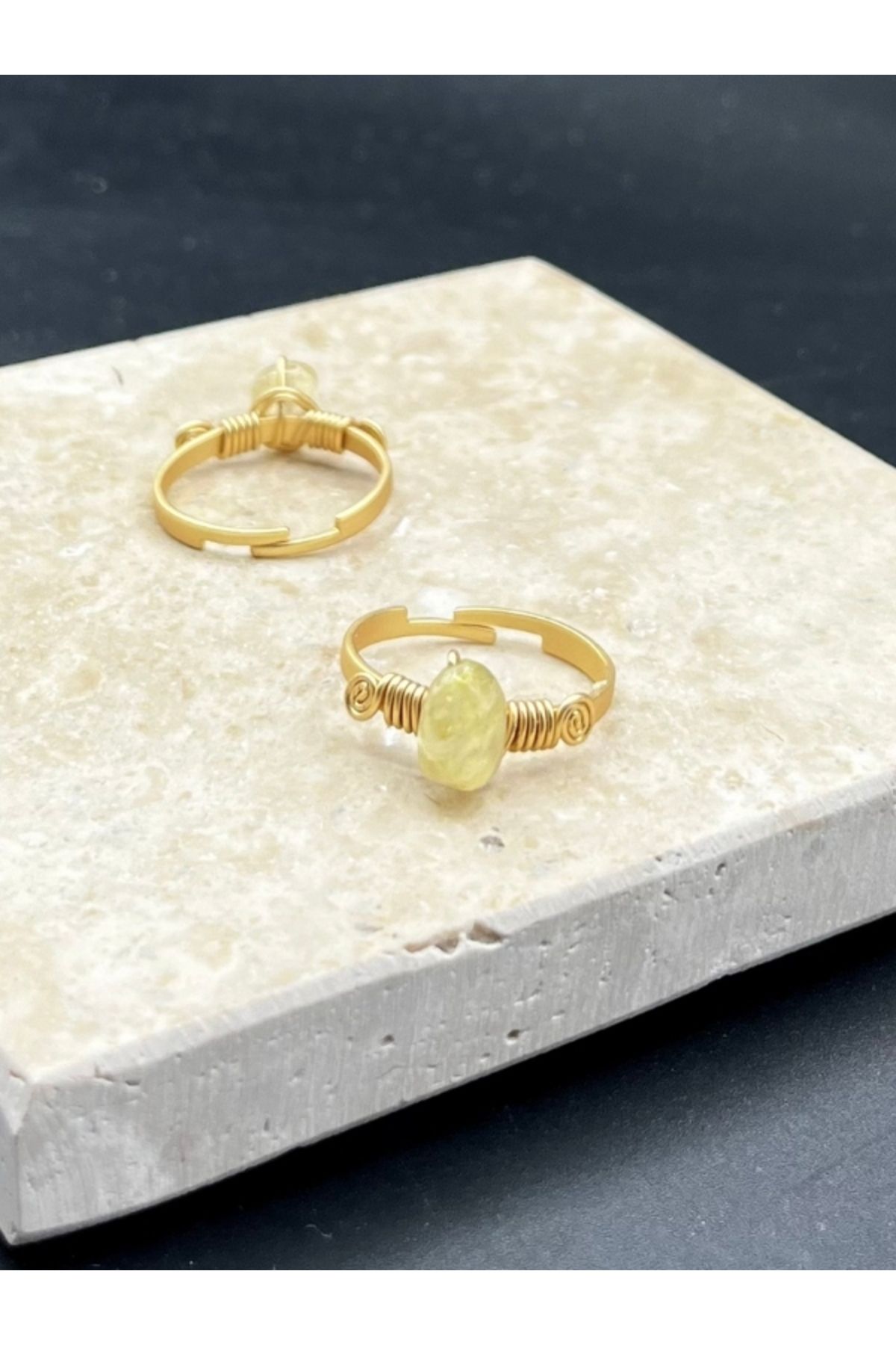 LunaStone-Citrine (Coin Stone) Natural Stone Adjustable Ring, Matte Gold, Handmade Minimalist Ring 2