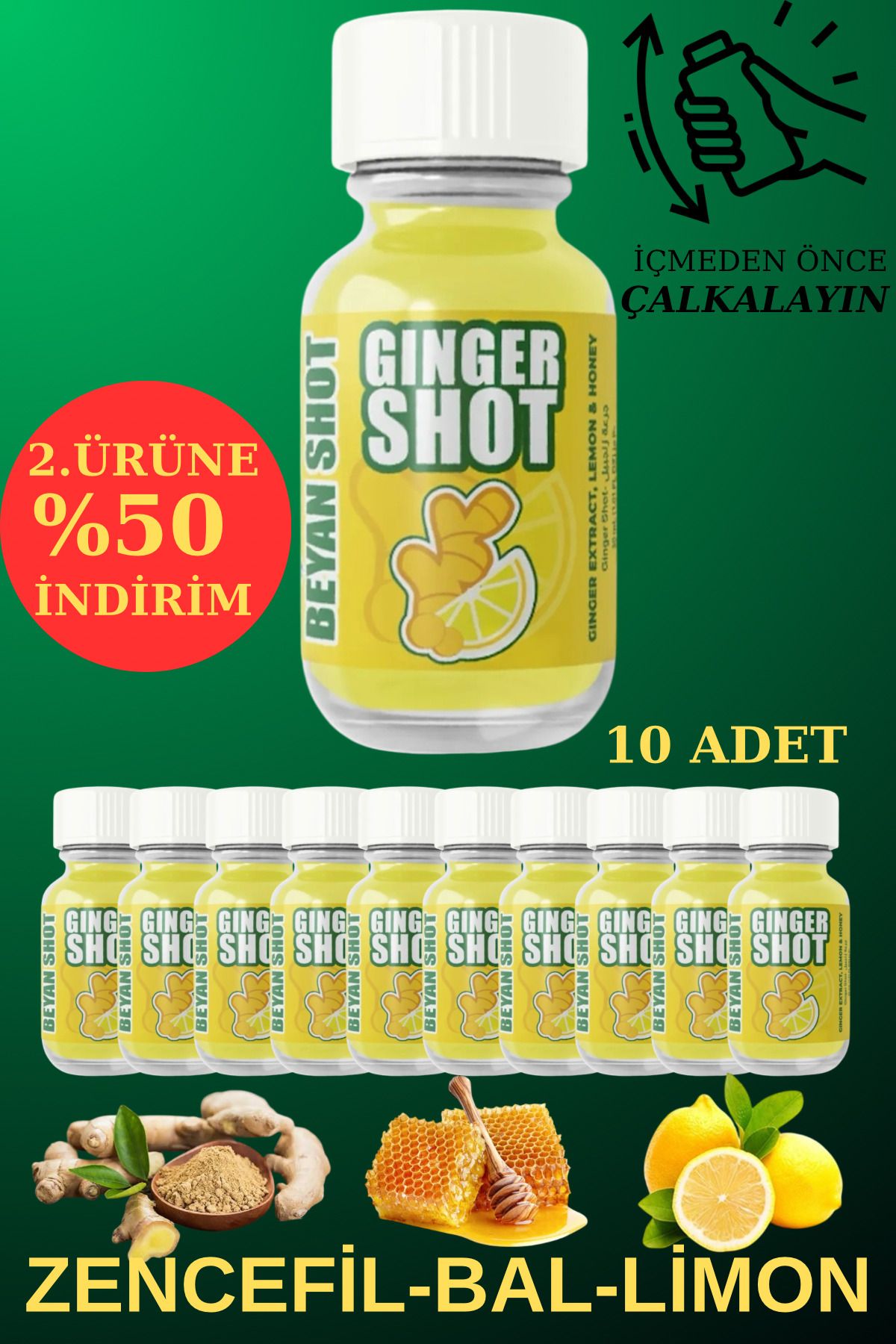 beyan herbs Zencefil Ginger Shot Doğal Bitkisel 10 Adet (CAM ŞİŞELİ)