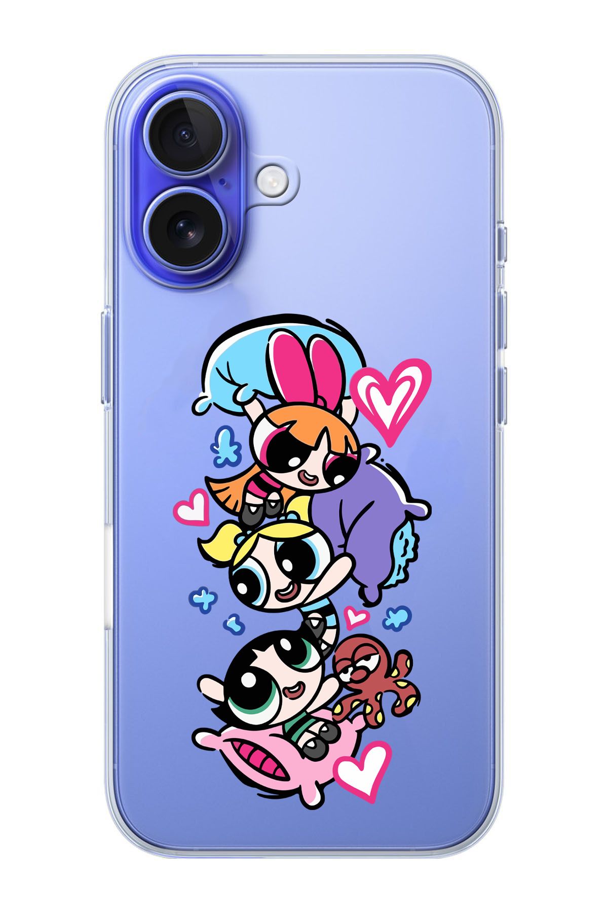 moonset Iphone 16 Uyumlu Powerpuff Girls Tasarımlı Baskılı Şeffaf Telefon Kılıfı