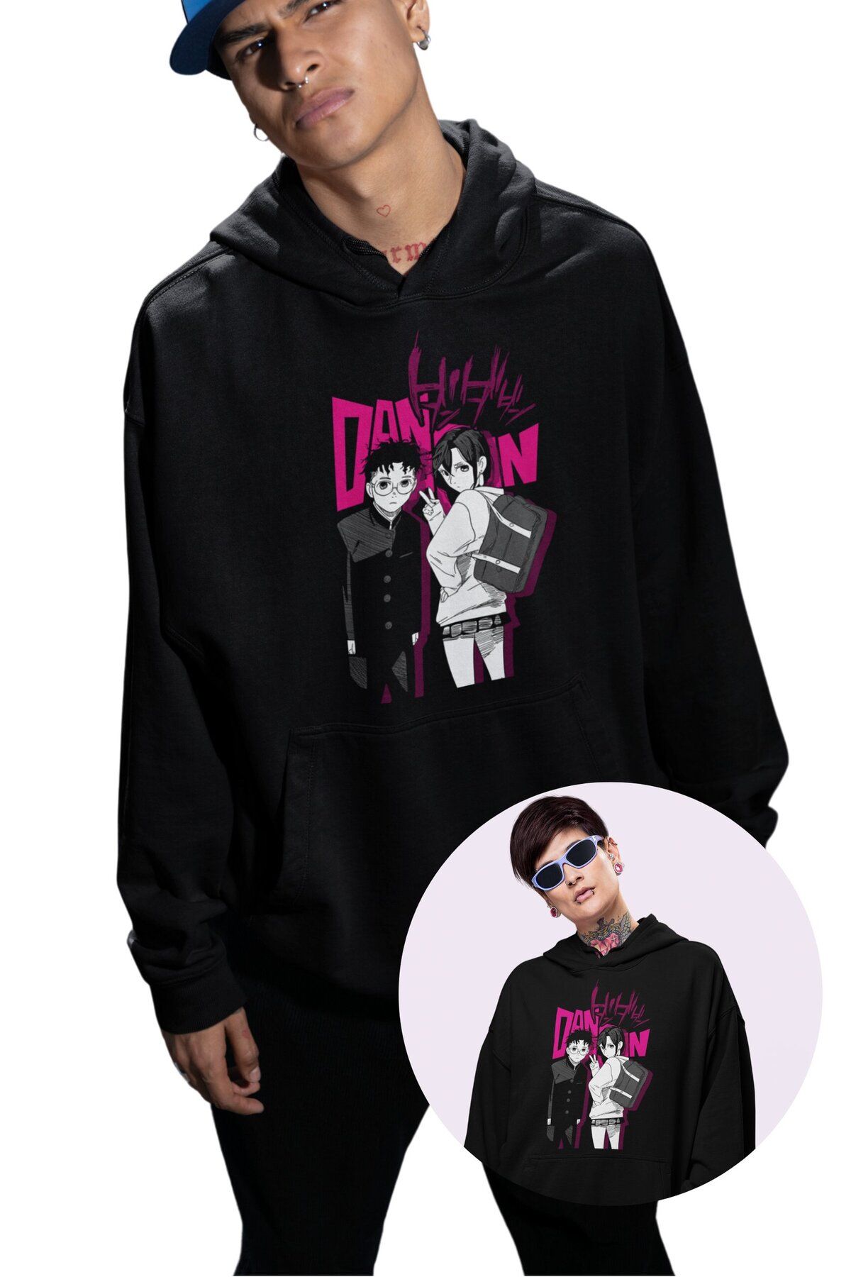 Fuddy Moda Oversize Okarun Ve Momo Baskılı Kapüşonlu Sweatshirt, Unisex Dandadan Anime Temalı Hoodie