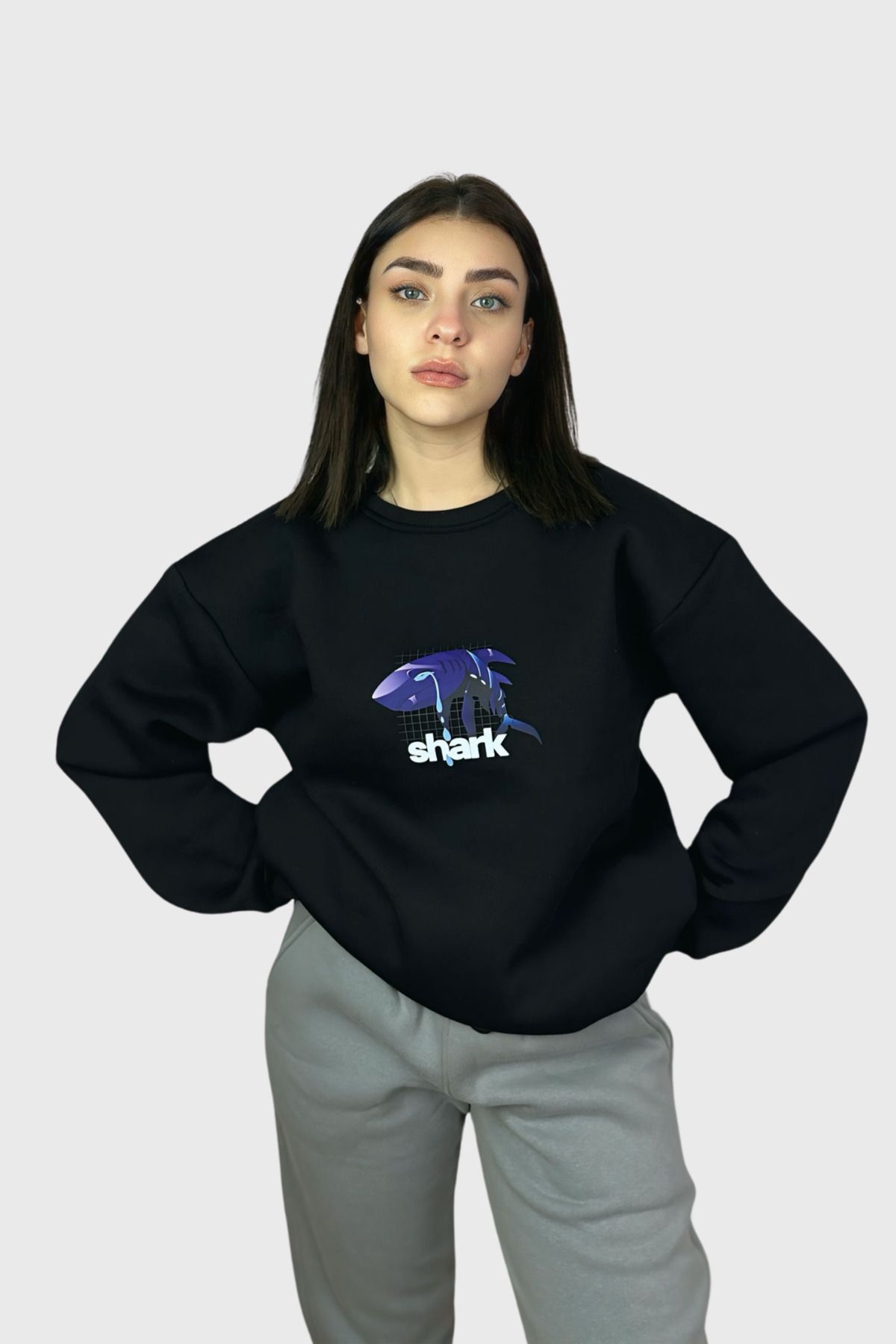 Butik Shark Oversize Pamuklu Özel Tasarım Sweatshirt