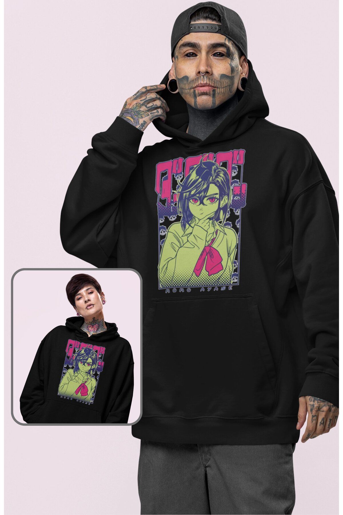 Fuddy Moda Oversize Momo Ayase Baskılı Kapüşonlu Sweatshirt, Unisex Dandadan Anime Temalı Hoodie