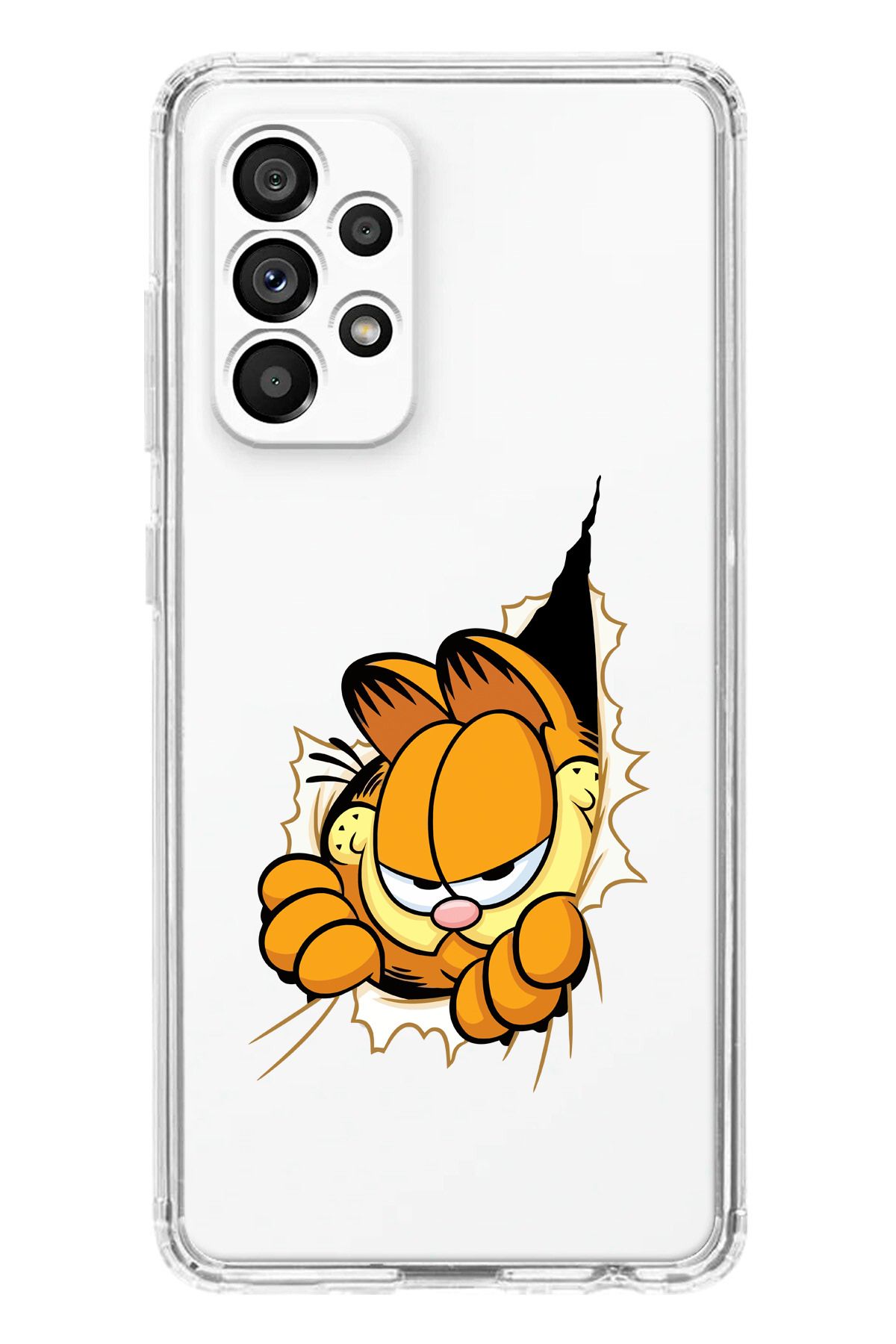 moonset Samsung Galaxy A32 Uyumlu Garfield Tasarımlı Baskılı Şeffaf Telefon Kılıfı