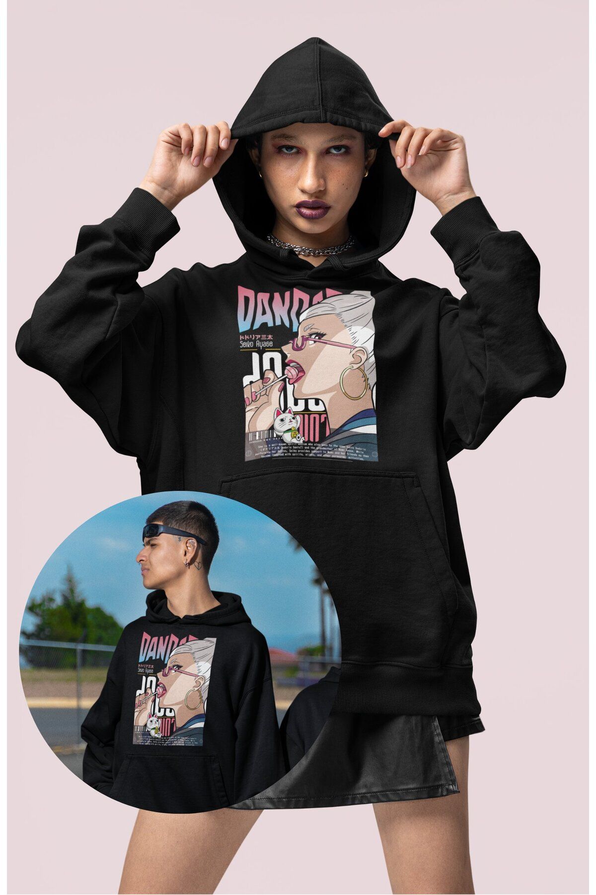 Fuddy Moda Oversize Dandadan Seikoo Baskılı Kapüşonlu Sweatshirt, Unisex Anime Temalı Hoodie