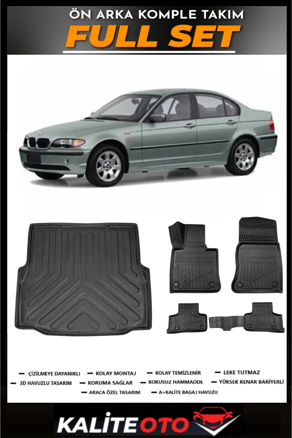 ko kaliteoto Bmw 3 Serisi E46 1997-2006 Bagaj Havuzu+4.5D Havuzlu Paspas Seti