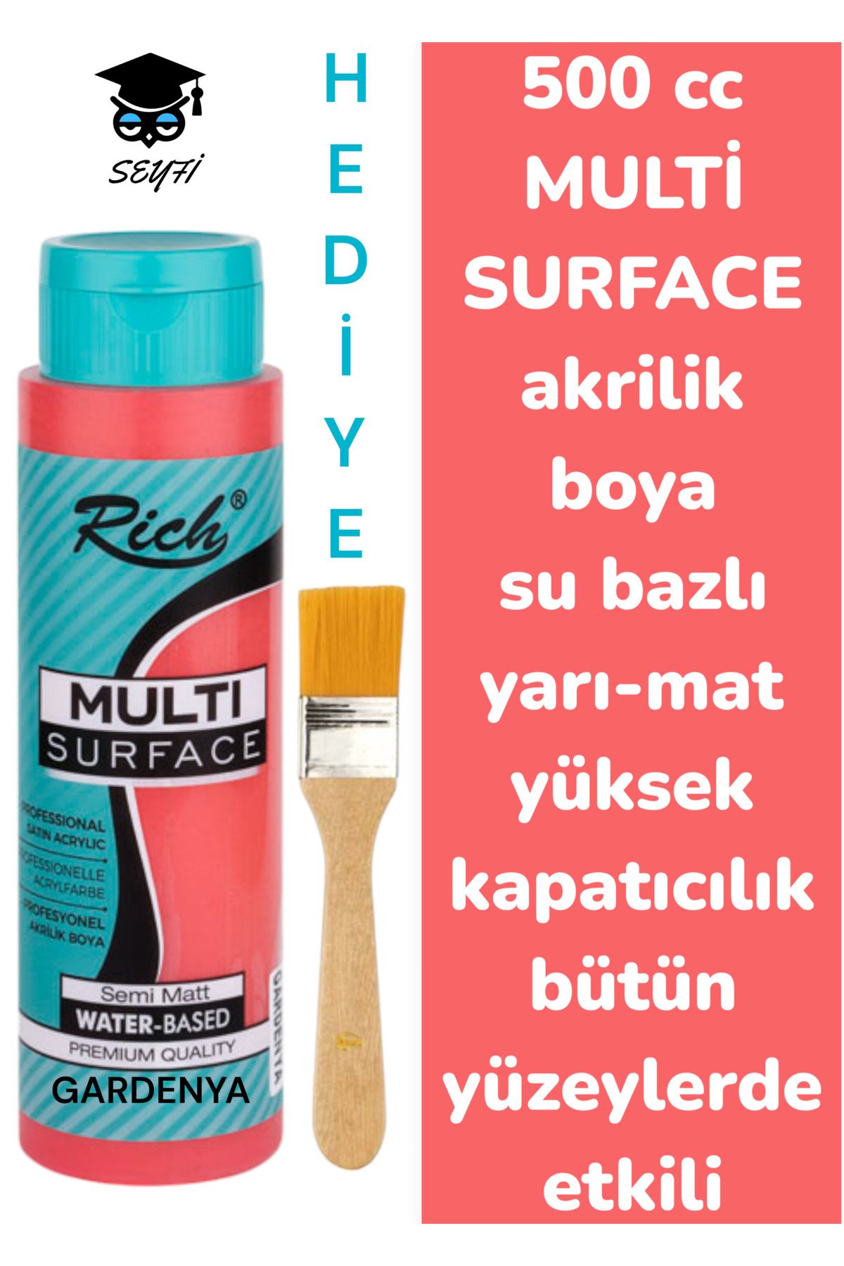 SEYFİKİRTASİYE MULTİ SURFACE AKRİLİK BOYA 500 CC-TÜM YÜZEYLERDE İDEAL-SU BAZLI-YÜKSEK KAPATICI PİGMENT-YARI MAT