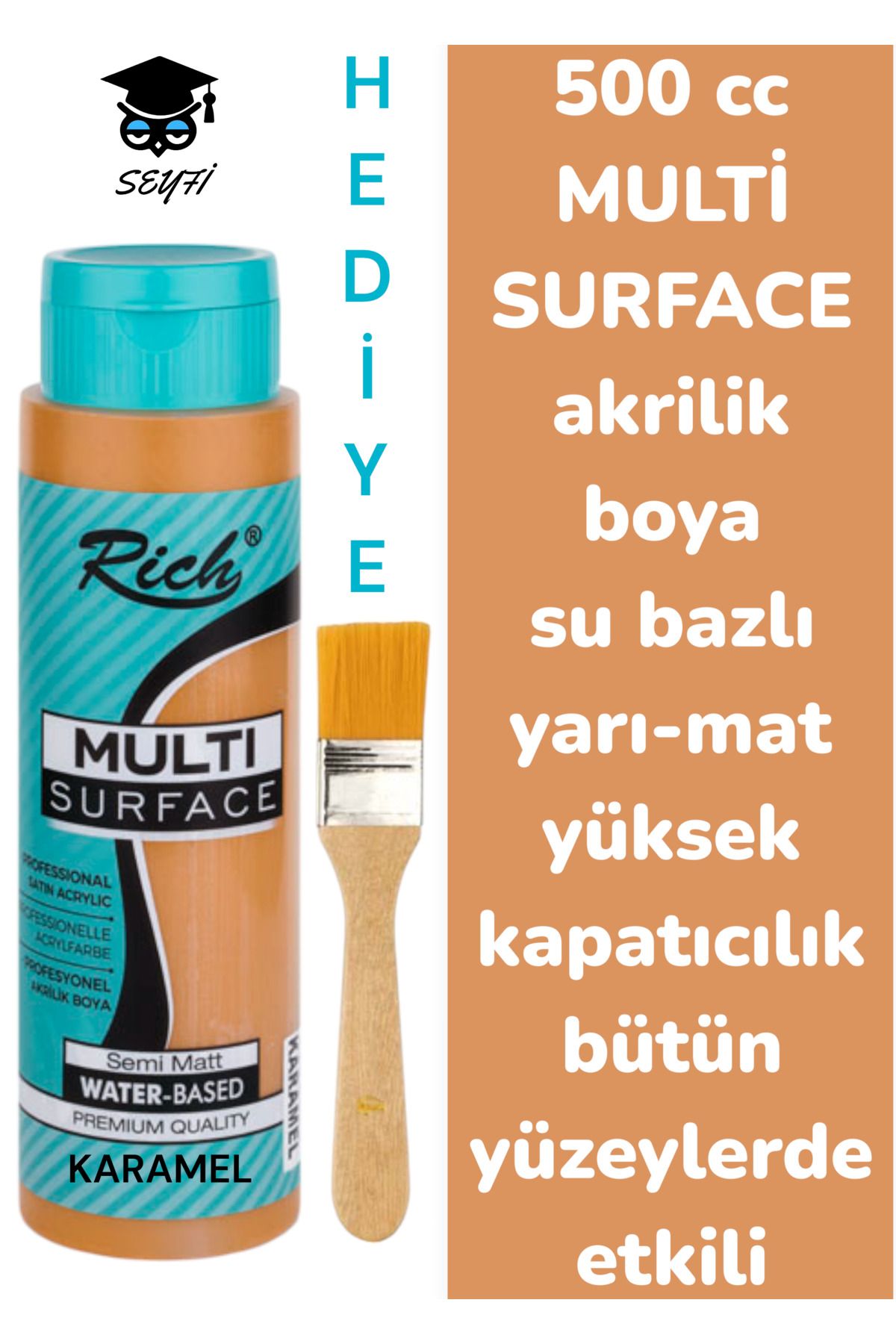 SEYFİKİRTASİYE MULTİ SURFACE AKRİLİK BOYA 500 CC-TÜM YÜZEYLERDE İDEAL-SU BAZLI-YÜKSEK KAPATICI PİGMENT-YARI MAT