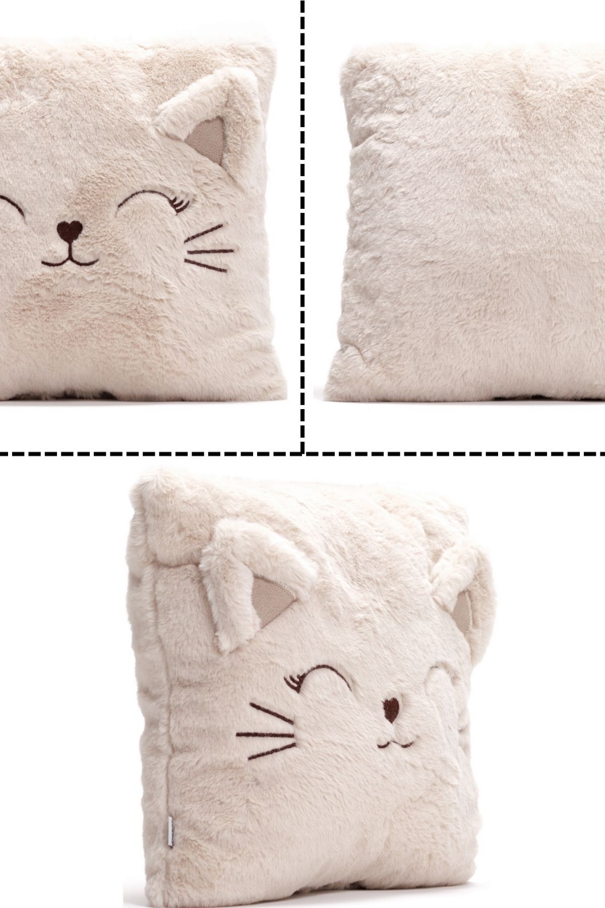 Ecrou-Cream Cat Figured Decorative Plush Cushion, Pillow 35 cm 3