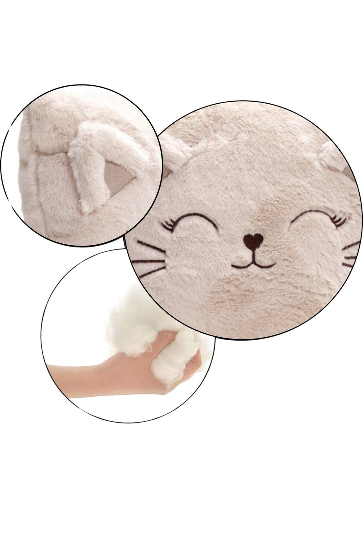 Ecrou-Cream Cat Figured Decorative Plush Cushion, Pillow 35 cm 5