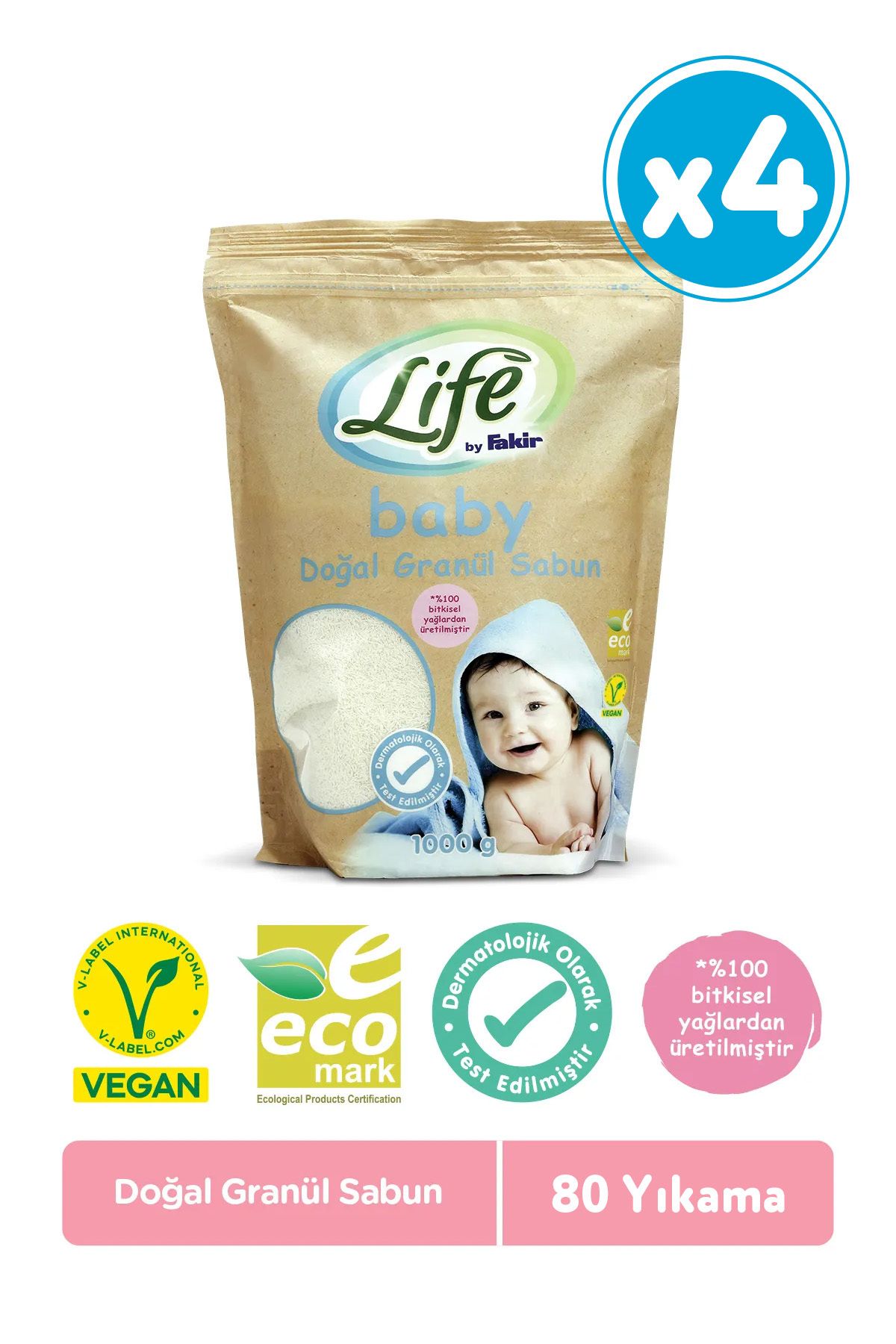 Life by Fakir Doğal Bebek Granül Toz Sabun 1 kg x 4 Adet