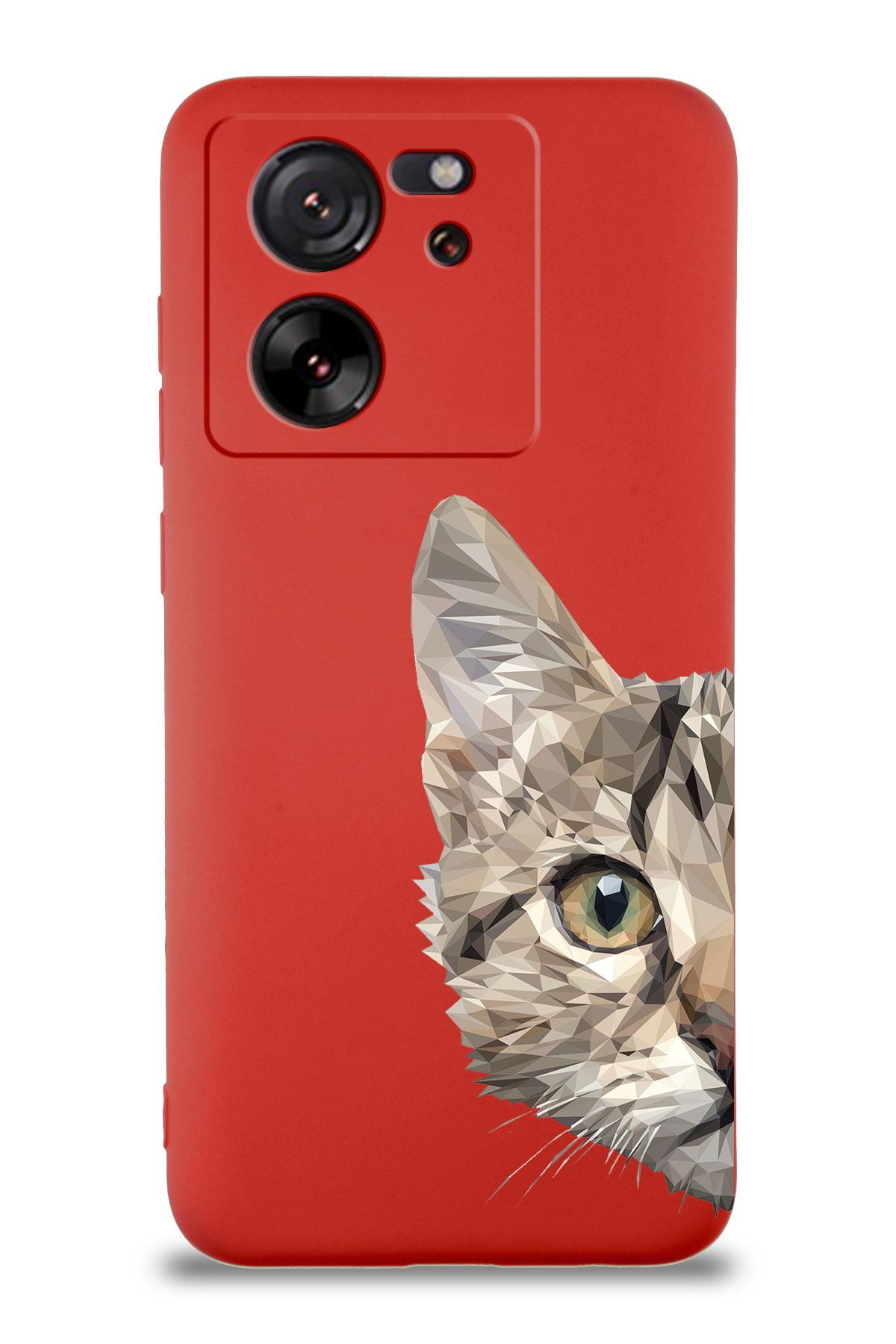 PrintiFy Xiaomi Mi 13T ile Uyumlu Catface Tasarımlı Kırmızı Lansman Kılıf