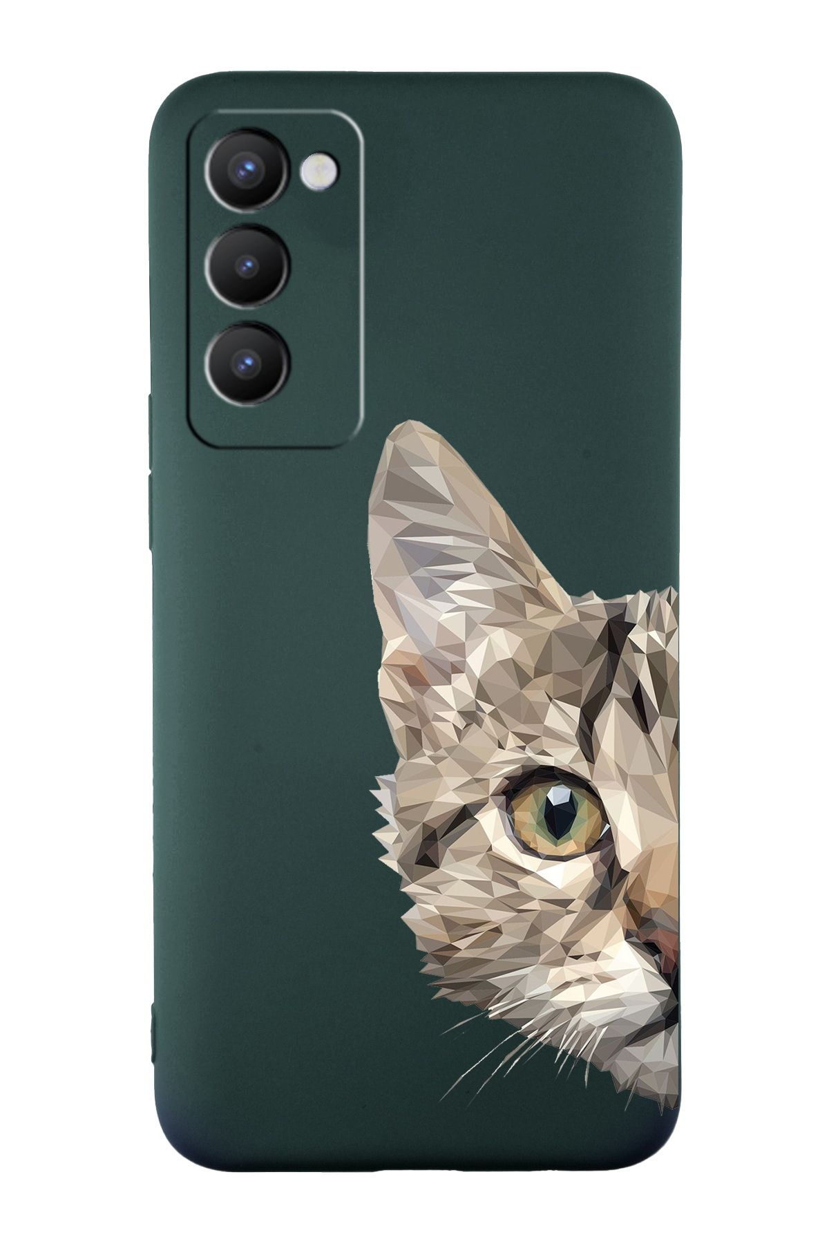 PrintiFy Tecno Camon 18 ile Uyumlu Catface Tasarımlı Yeşil Lansman Kılıf