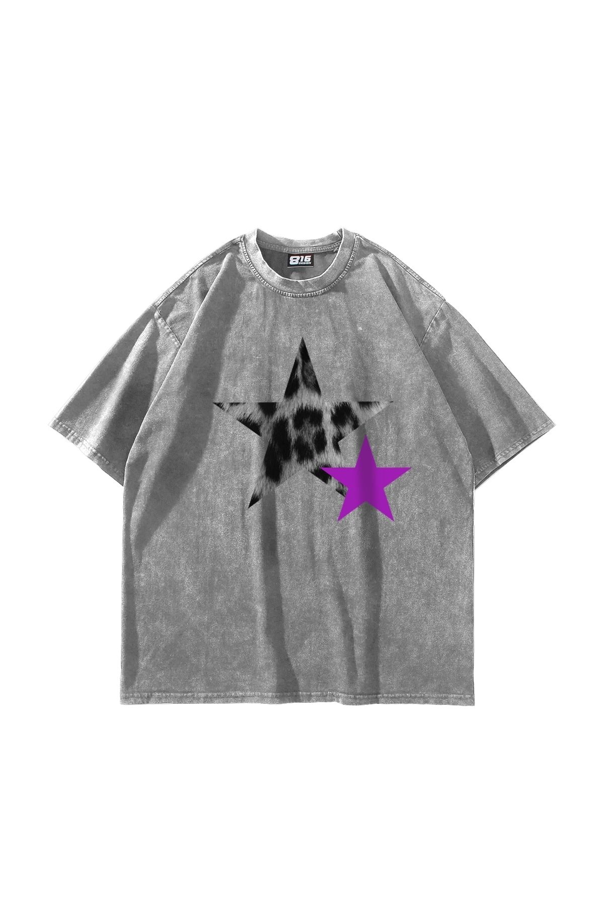 Bak Moda Y2k Leopar Starz "V2" Baskılı Oversize Unisex Yıkamalı Beyaz Tshirt