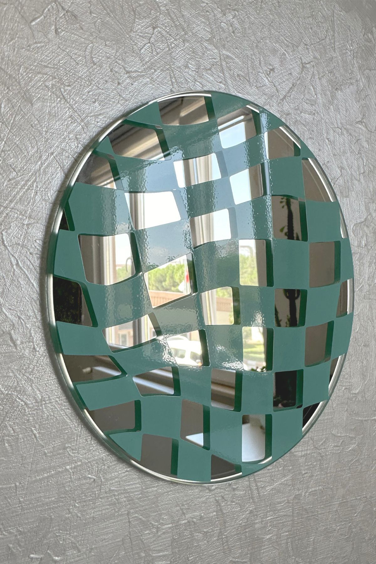 Echo Deco Square Printed Round Decorative Mirror Blue Color 15*15