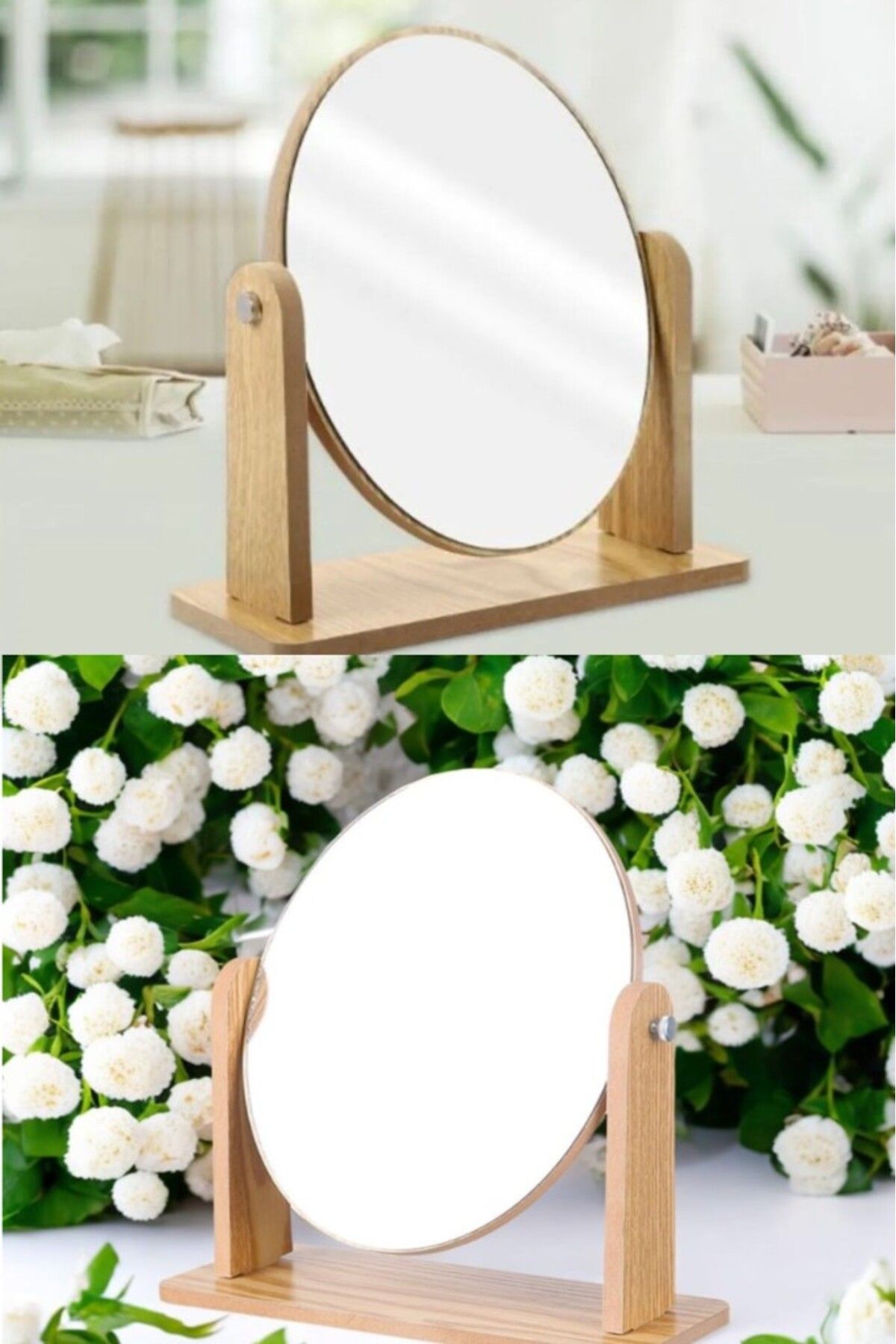 optana Masa El Şifonyer Dolap Aynası Ayarlanabilir Yuvarlak Makeup Mirror  Ayna Ahşap Ayaklı Makyaj Aynası