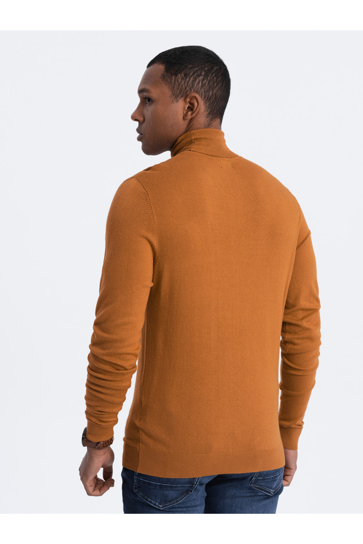 OMBRE-Men's knitted single-color turtleneck with viscose - camel V8 OM-SWTN-0101 XL 6