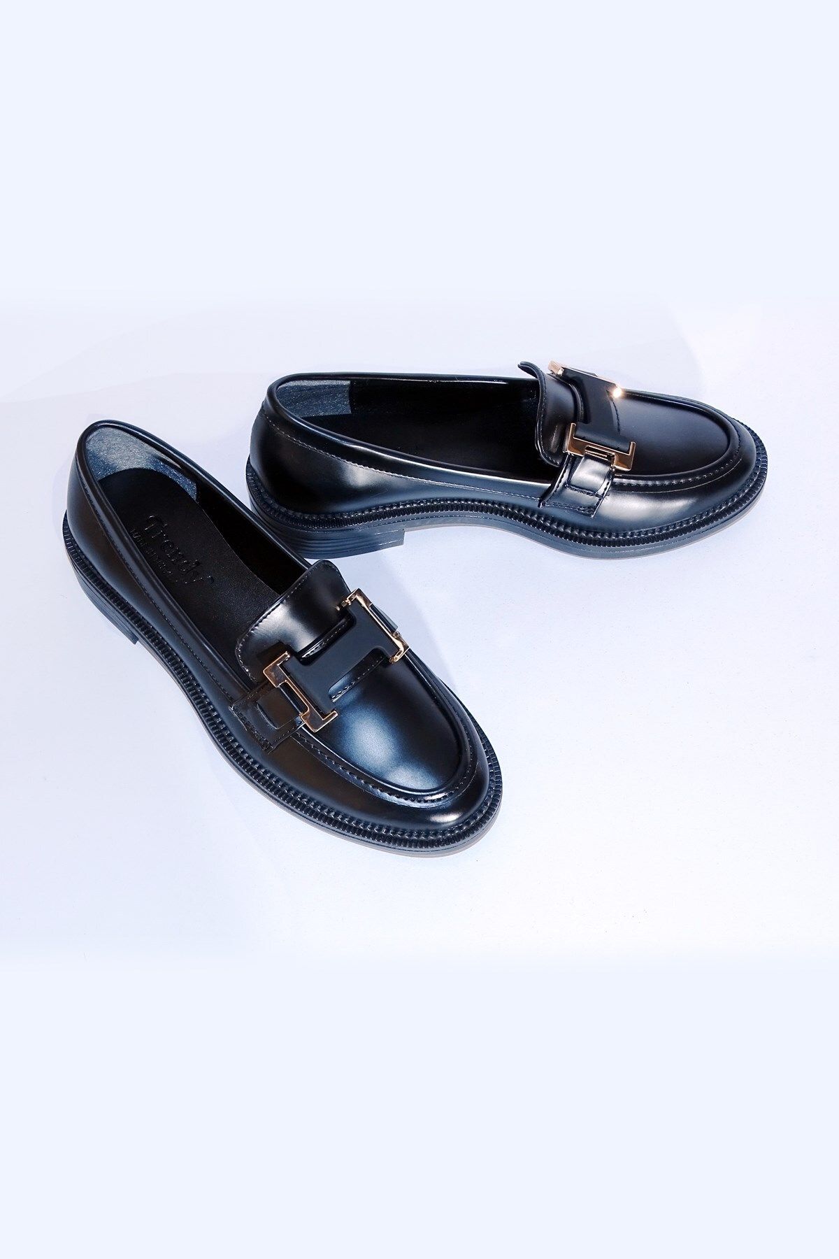 LETAO-Γυναικεία μαύρα χρυσά παπούτσια Oxford Casual Loafer Moccasin 2