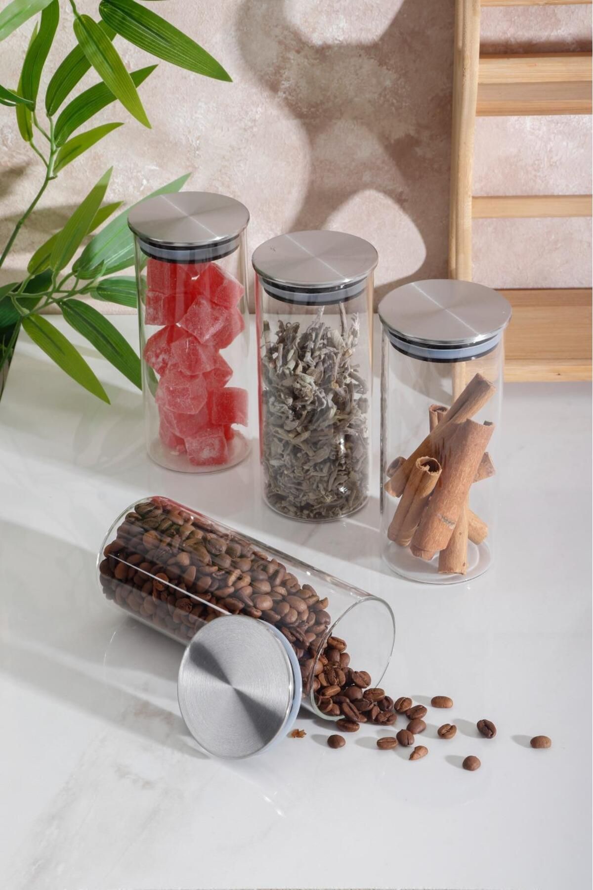 HOMENIVA-4 Piece Borosilicate Glass Jar Set with Metal Lid 360 ml 2