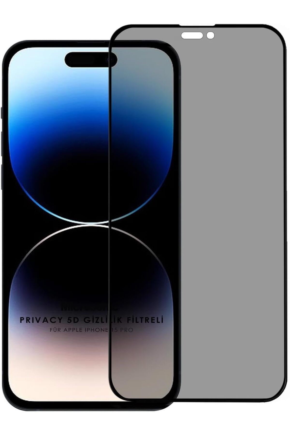salesalbutik Ekran Koruyucu Apple iPhone 15 Pro uyumlu için Privacy 5D Gizlilik Filtreli Cam Ekran Koruyucu Siyah