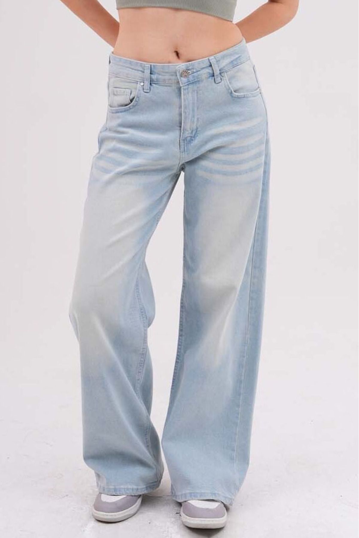 Naliru Normal Bel Straight Paça Baggy Fermuarlı Pamuklu Esnek Vintage Yıkamalı 5 Cepli Denim Jean Pantolon