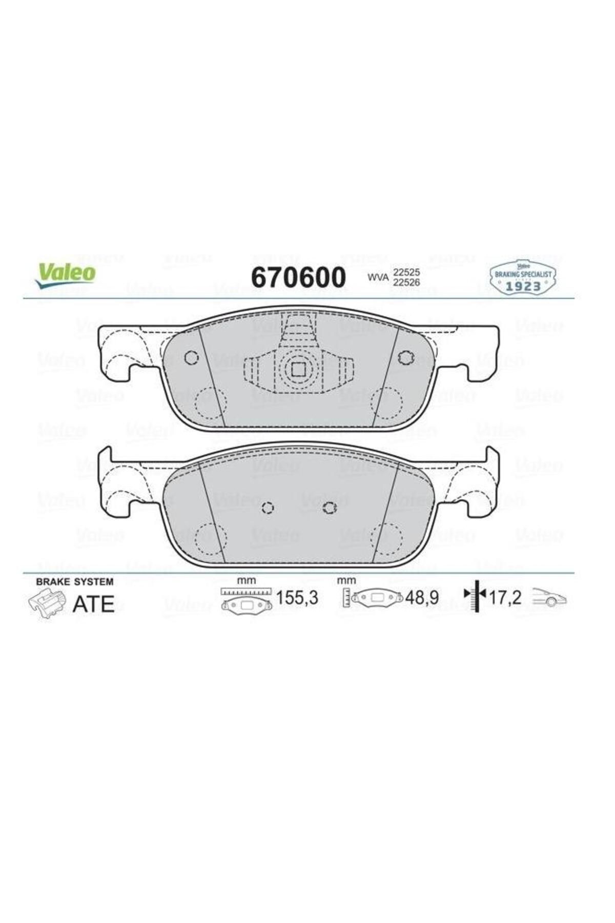 VALEO ÖN FREN BALATA CLİO 4 SYMBOL 3 TWİNGO 3 LOGAN 2 SANDERO 2 UZUN TİP 155mm. 410605536R 670600 VALEO