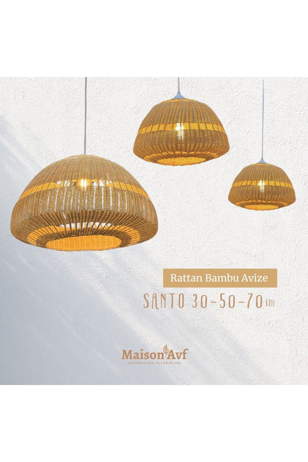 Maison Avf 3'lü Set Santo Rattan Bambu Sarkıt Avize 30 & 50 & 70 cm