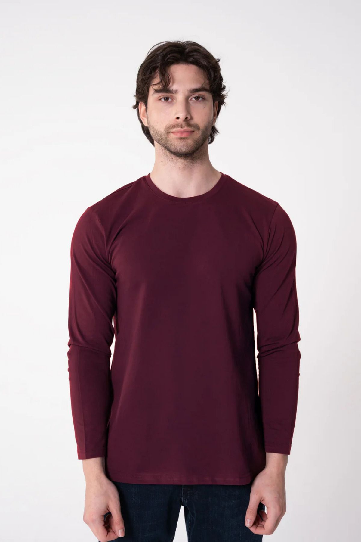 CRAFTLABEL Uzun Kollu Basic Bisiklet Yaka Pamuklu Slim Fit Tişört - Bordo