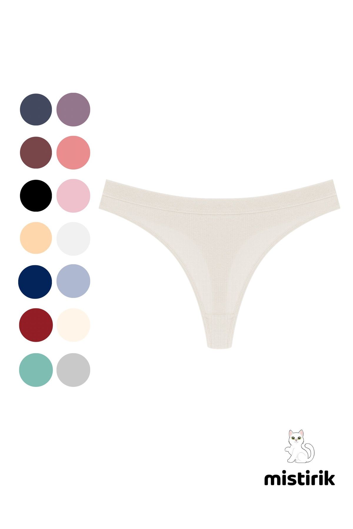 MİSTİRİK-Paulo Model - Flexible Corded Fabric Thong, Ecru Color 1