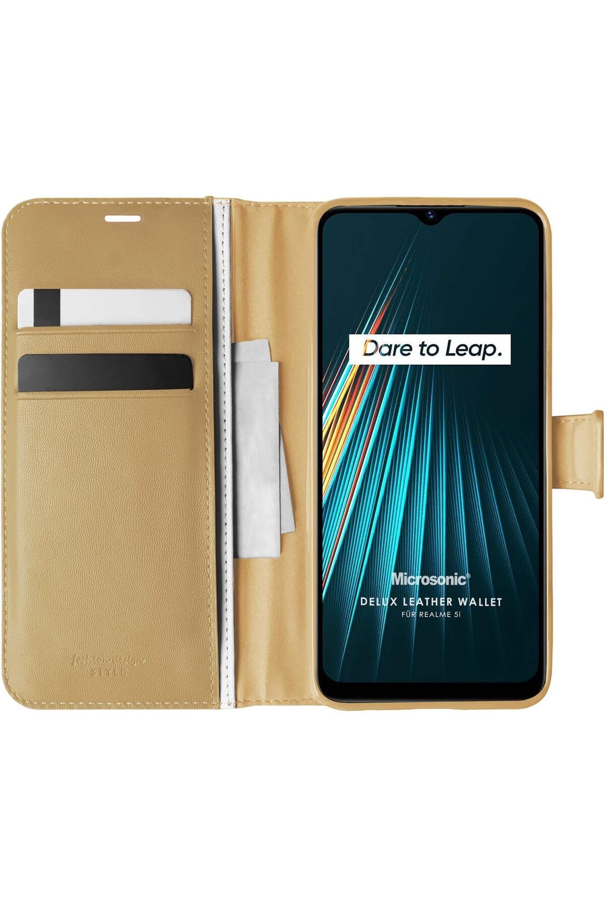 yenibagshop Realme 5i için Kılıf Delux Leather Wallet Gold [Realme 5i ile Uyumlu Kılıf - Gold]
