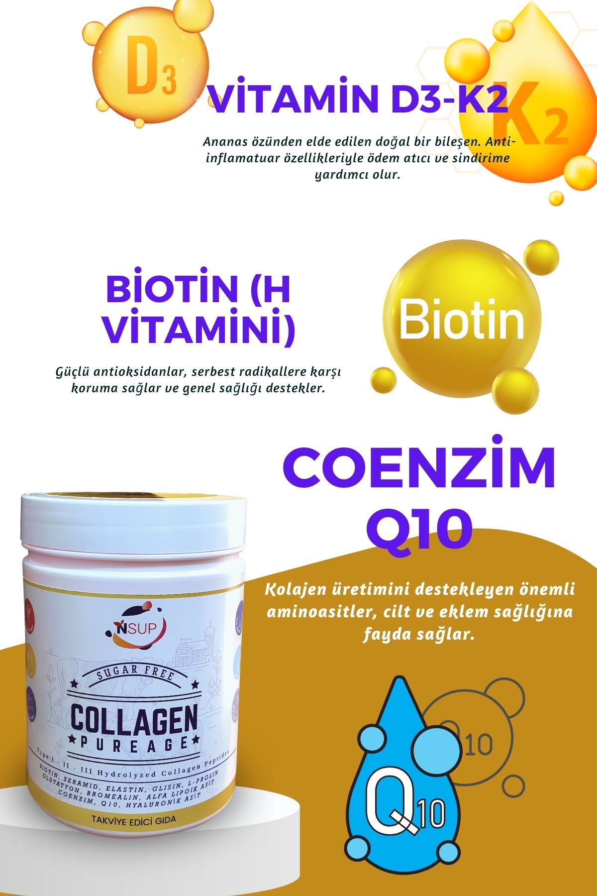 NSUP-300gr Anti-aging - Smooth Skin CoLLagen, GLycine, L-proline, Bromelain and Elastin Ceramide 6