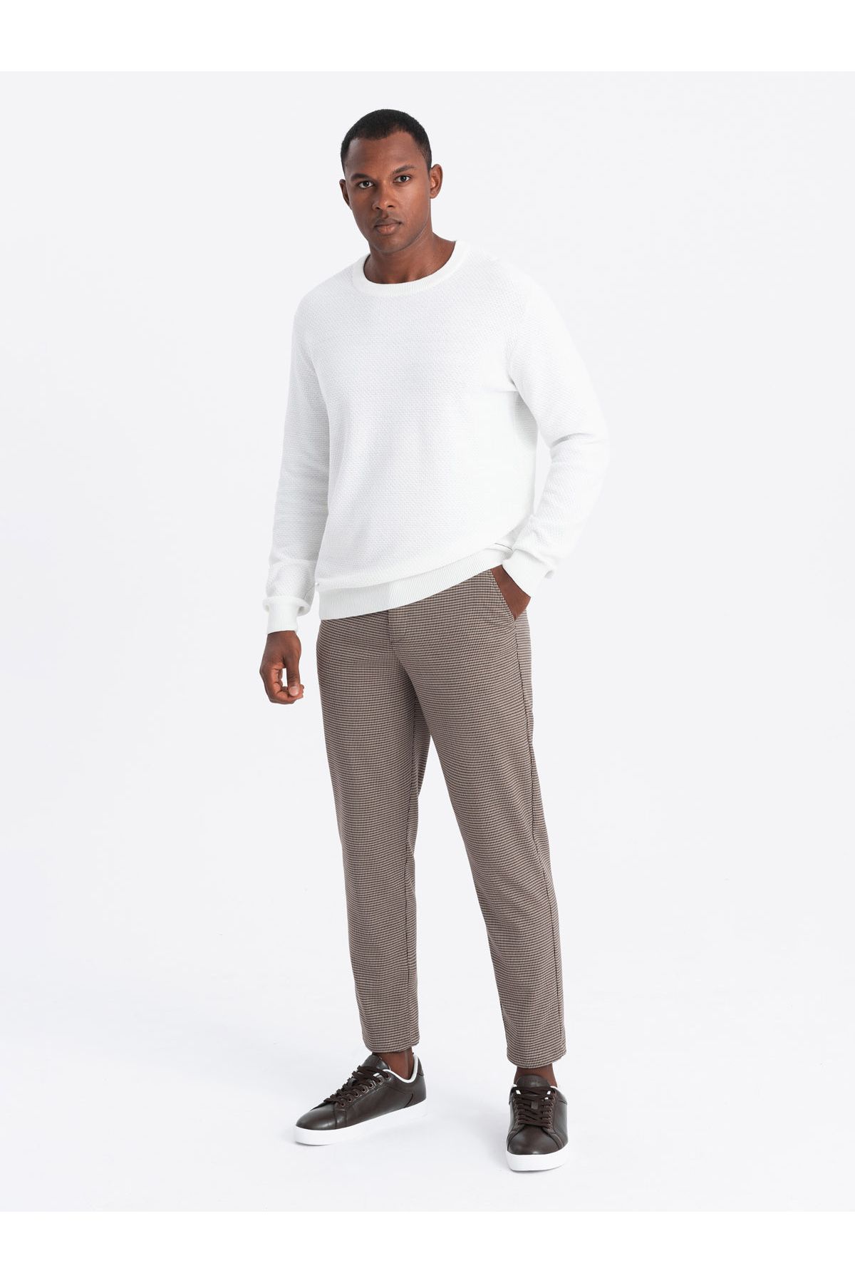 OMBRE-Herren Strickpullover RELAXED FIT in Rautenwebung - gebrochenes Weiß V1 OM-SWSW-0110 L 4