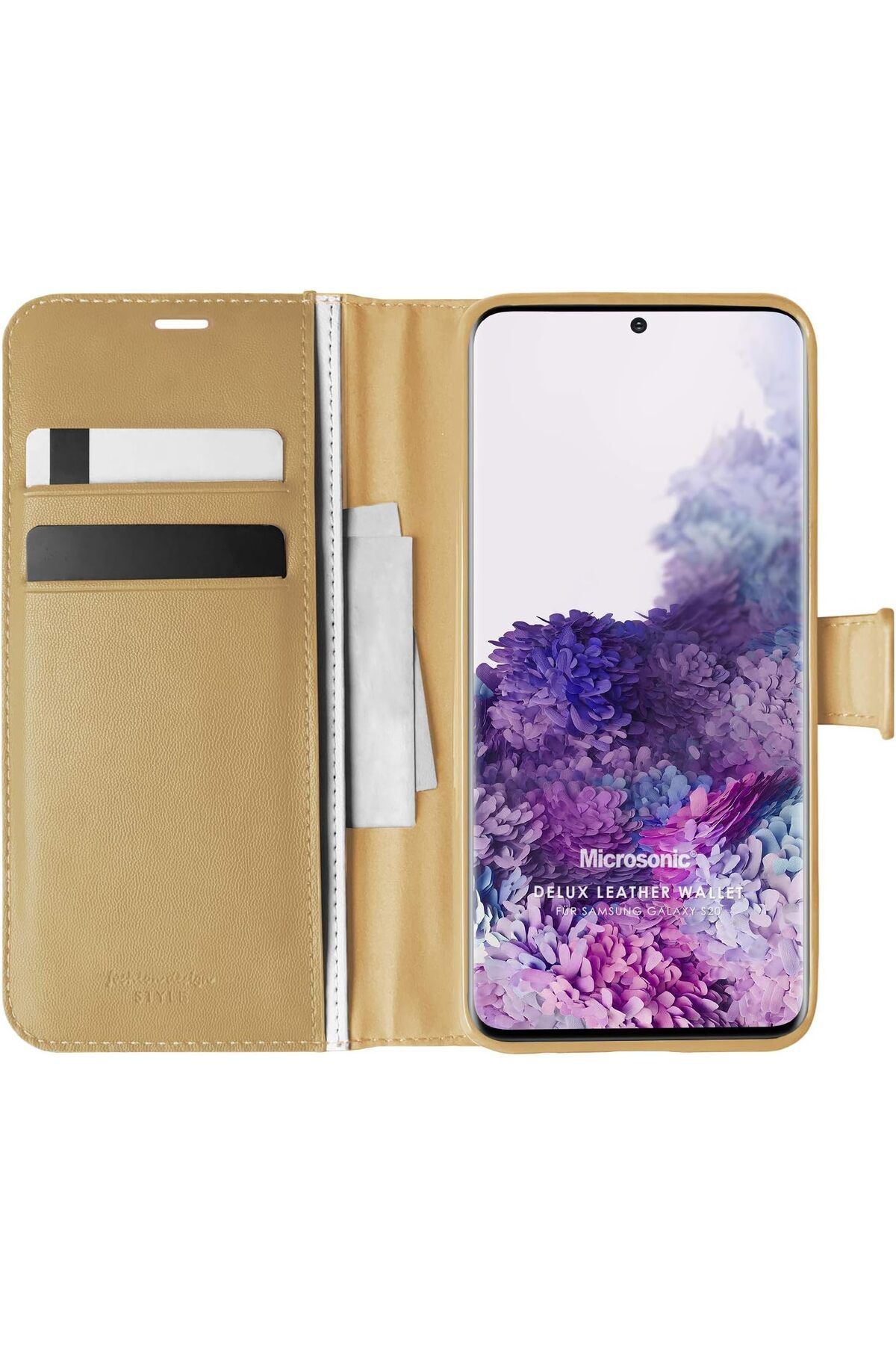 STOREMAX nffashopm Galaxy S20 için Kılıf Delux Leather Wallet Gold [Galaxy S20 ile Uyumlu Kılıf - Gold]