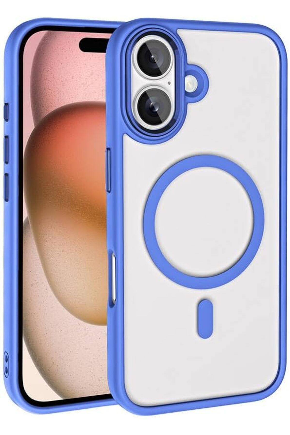 STOREMAX lbstorex İle Uyumlu iPhone 16 Kılıf Wireless Şarj Özellikli ZORE Krom Magsafe Silikon Kapak Mav