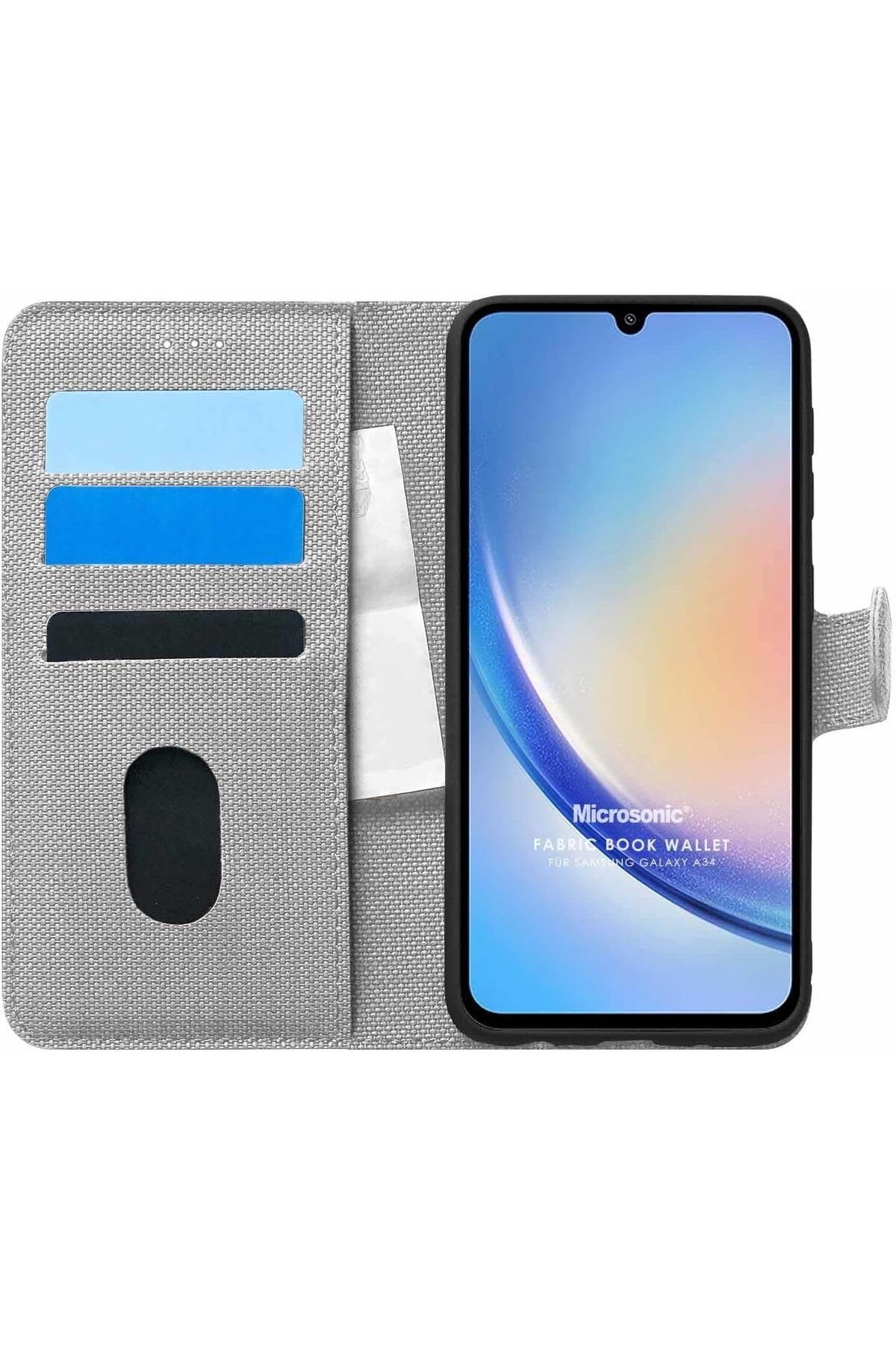 STOREMAX srhtDS Galaxy A34 için Kılıf Fabric Book Wallet Gri [Galaxy A34 ile Uyumlu Kılıf - Gri] Desing